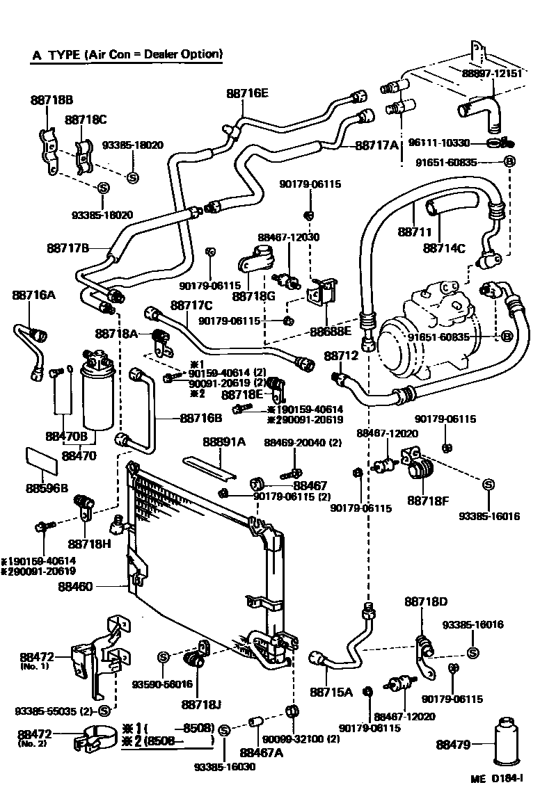 Toyota COROLLA Heating & Air Conditioning - Cooler Piping EPC diagram — MED184I