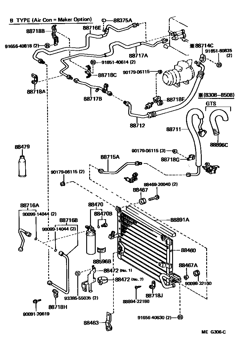 Toyota COROLLA Heating & Air Conditioning - Cooler Piping EPC diagram — MEG306C