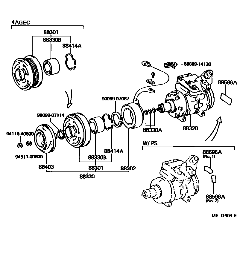 Toyota COROLLA Heating & Air Conditioning - Compressor EPC diagram — MED404E