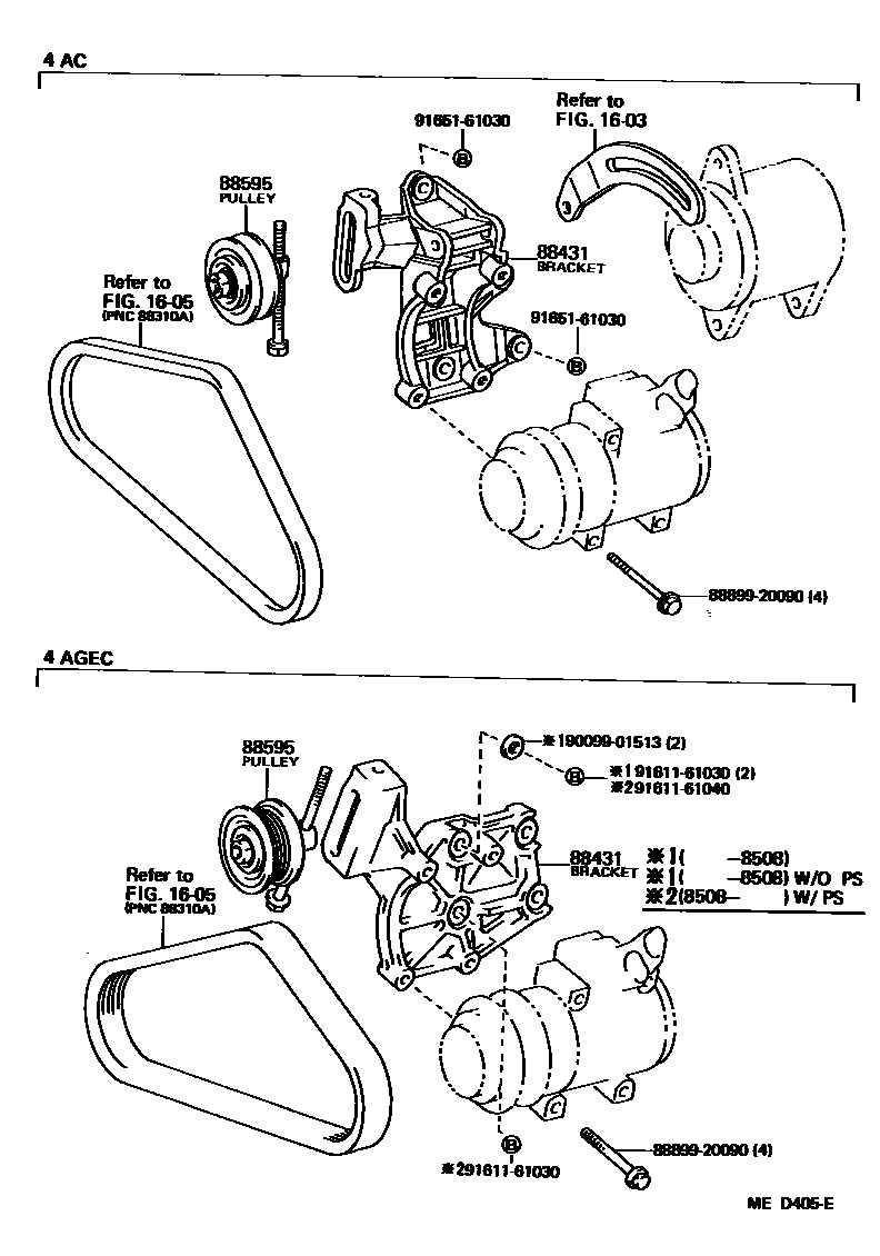 Toyota COROLLA Heating & Air Conditioning - Compressor EPC diagram — MED405E
