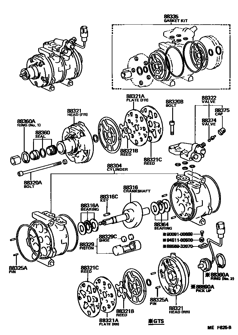 Toyota COROLLA Heating & Air Conditioning - Compressor EPC diagram — MEF625B