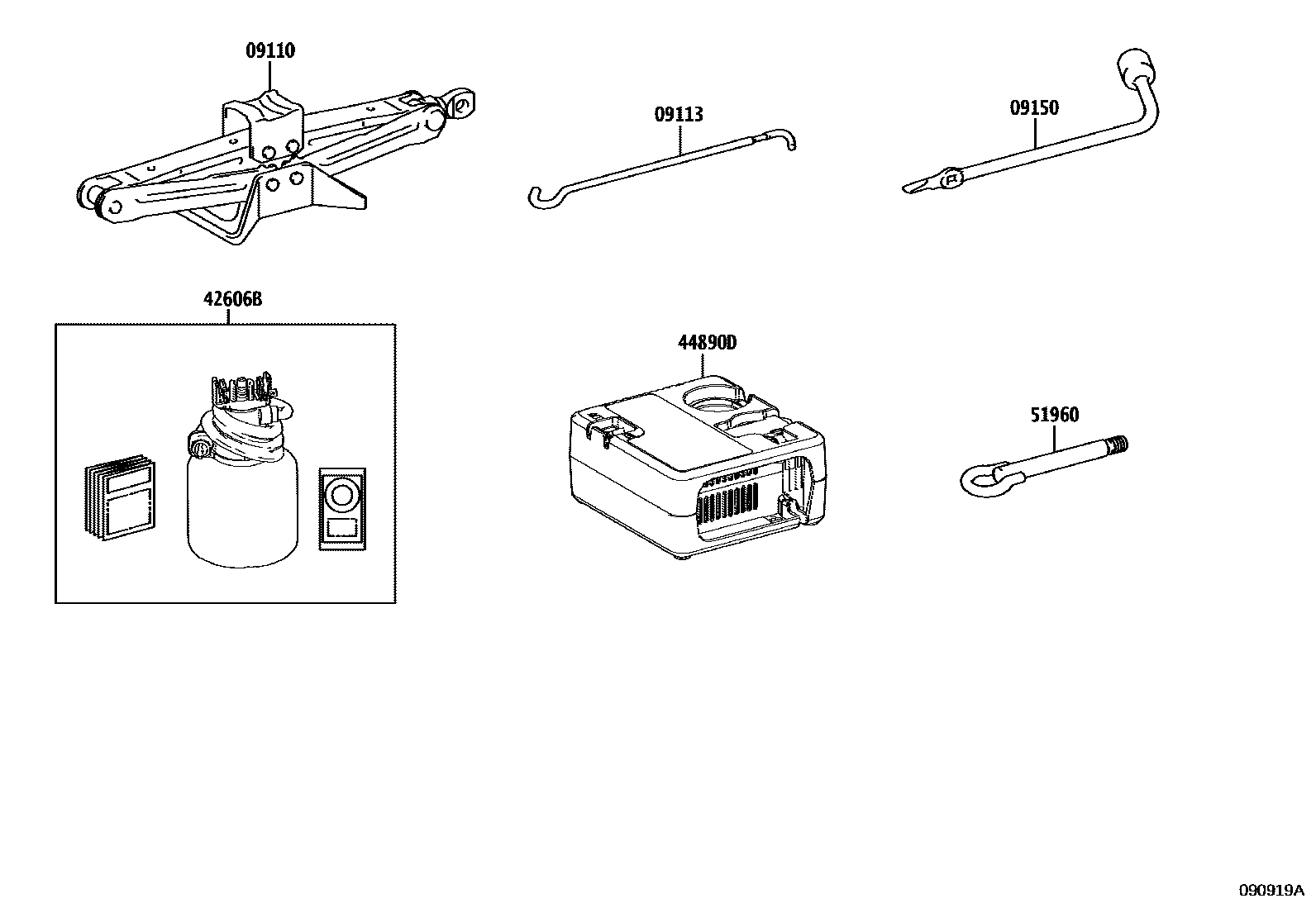 Toyota COROLLA Standard Tools EPC diagram — 090919A