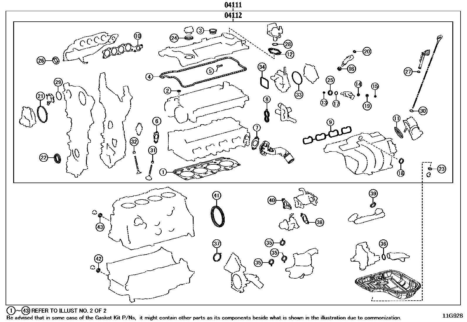 Toyota COROLLA Engine Overhaul Gasket Kit EPC diagram — 11G928