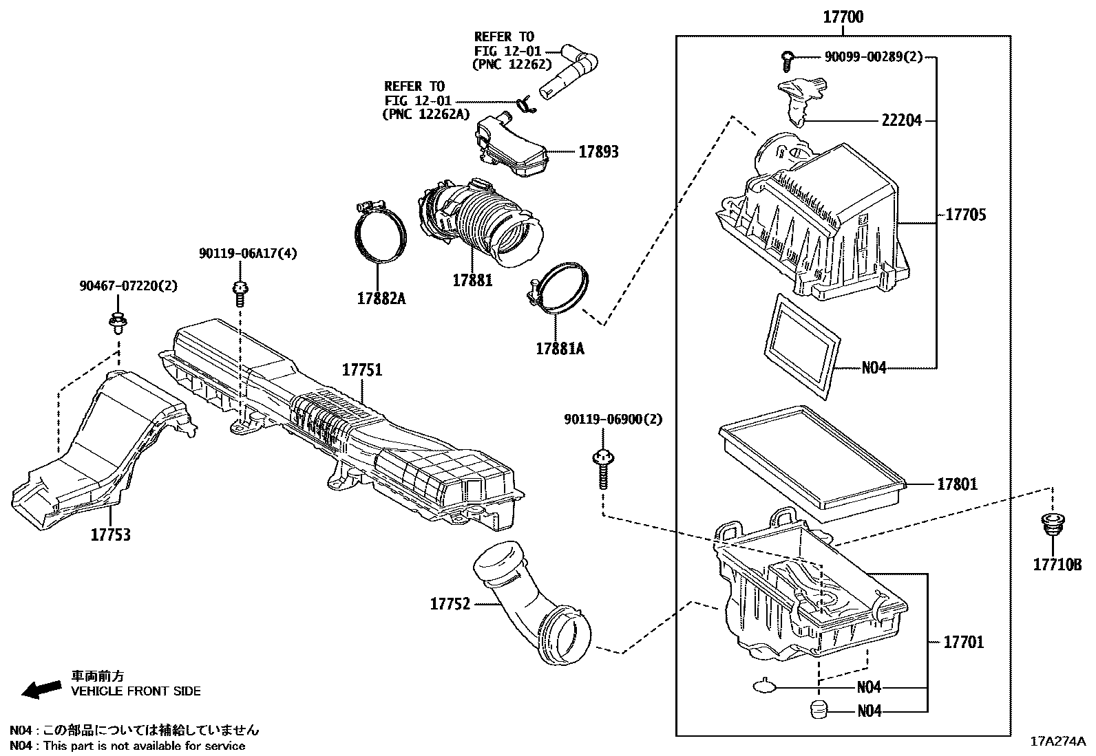 Toyota COROLLA Air Cleaner EPC diagram — 17A274A