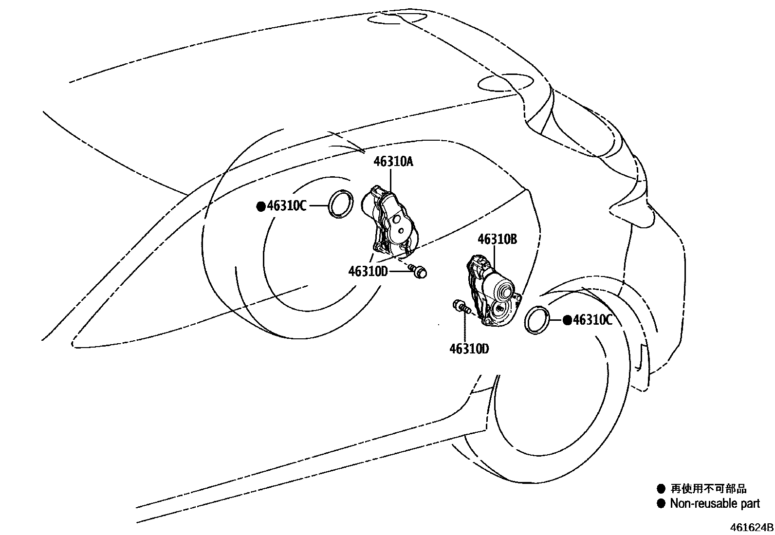 Toyota COROLLA Parking Brake & Cable EPC diagram — 461624B