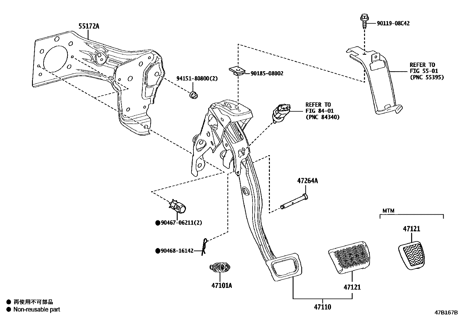 Toyota COROLLA Brake Pedal & Bracket EPC diagram — 47B167B