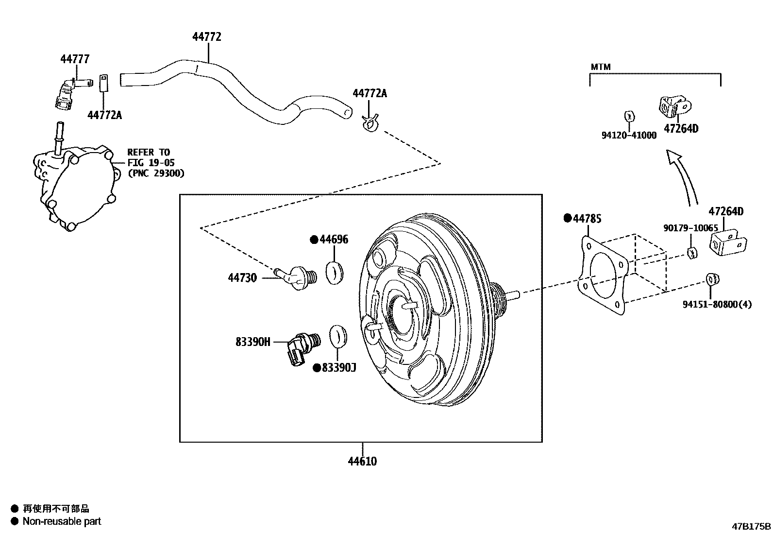 Toyota COROLLA 制动助力器和真空管 EPC diagram — 47B175B