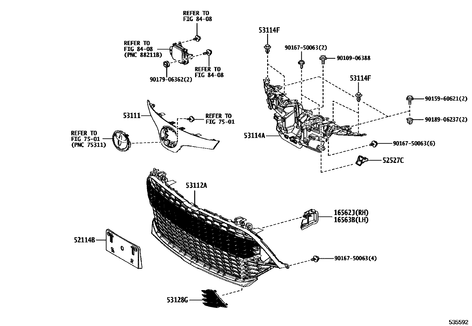 Toyota COROLLA radiator grille EPC diagram — 535592