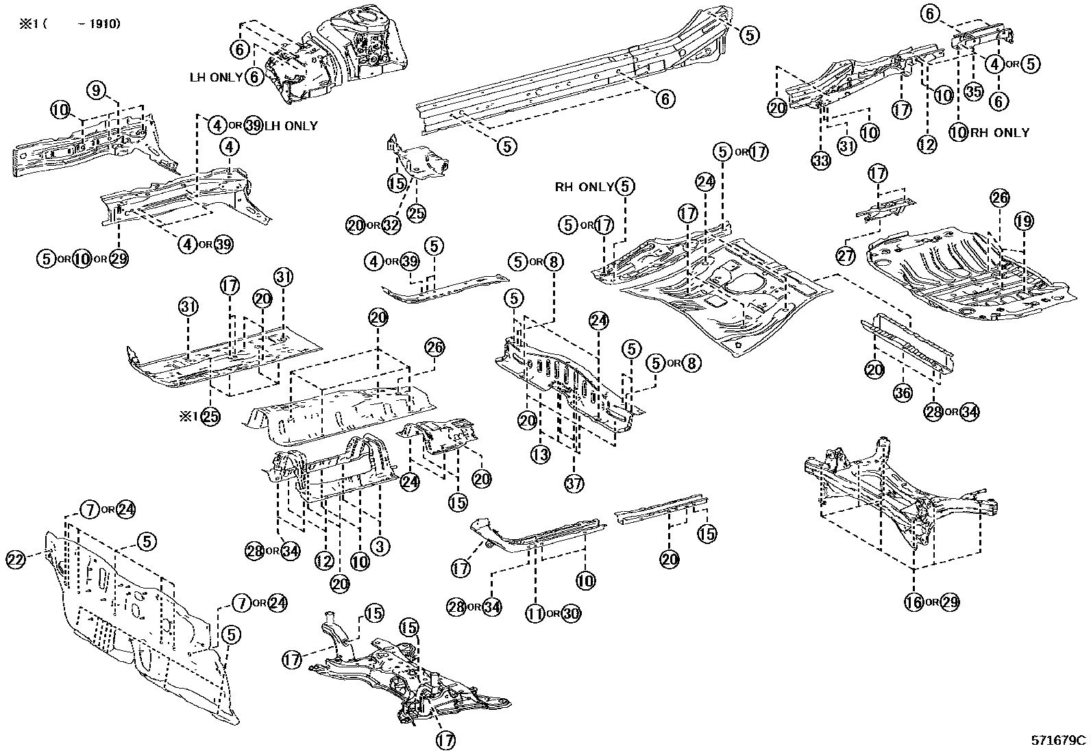 Toyota COROLLA hole plug EPC diagram — 571679C