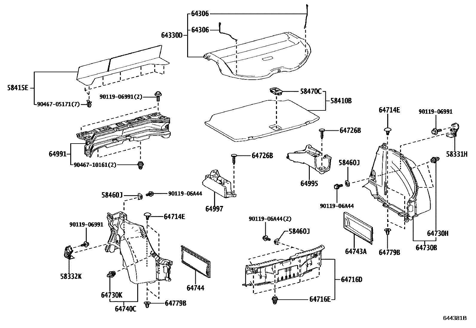 Toyota COROLLA 底板和底板装饰罩 EPC diagram — 644381B