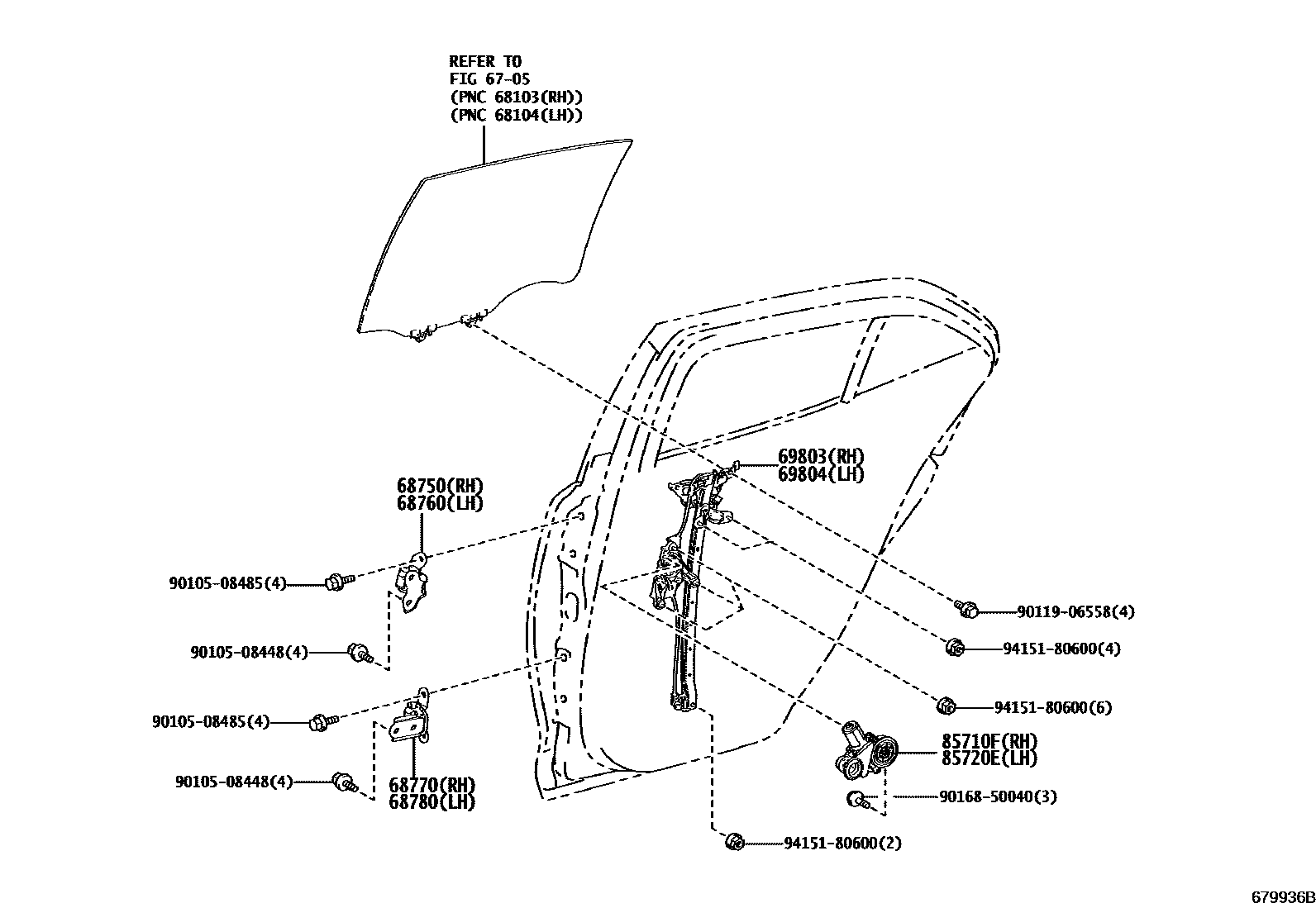 Toyota COROLLA 后门车窗升降器和合页 EPC diagram — 679936B