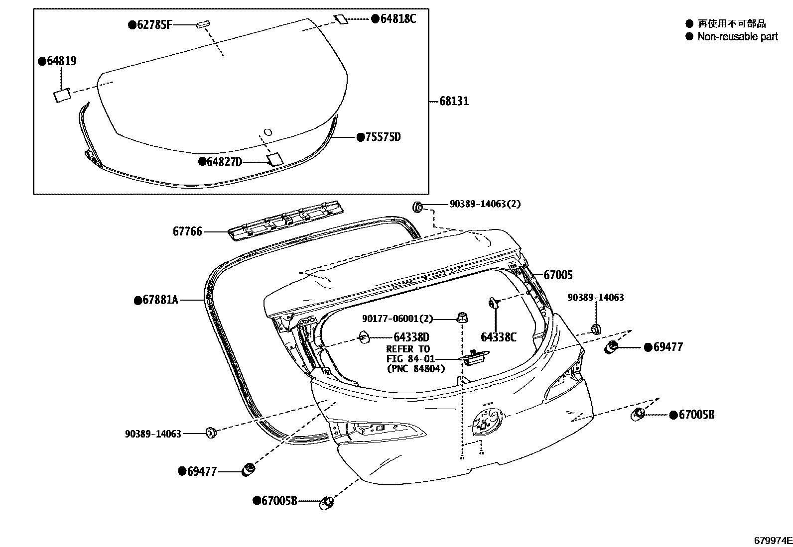 Toyota COROLLA 背门板和背门玻璃 EPC diagram — 679974E