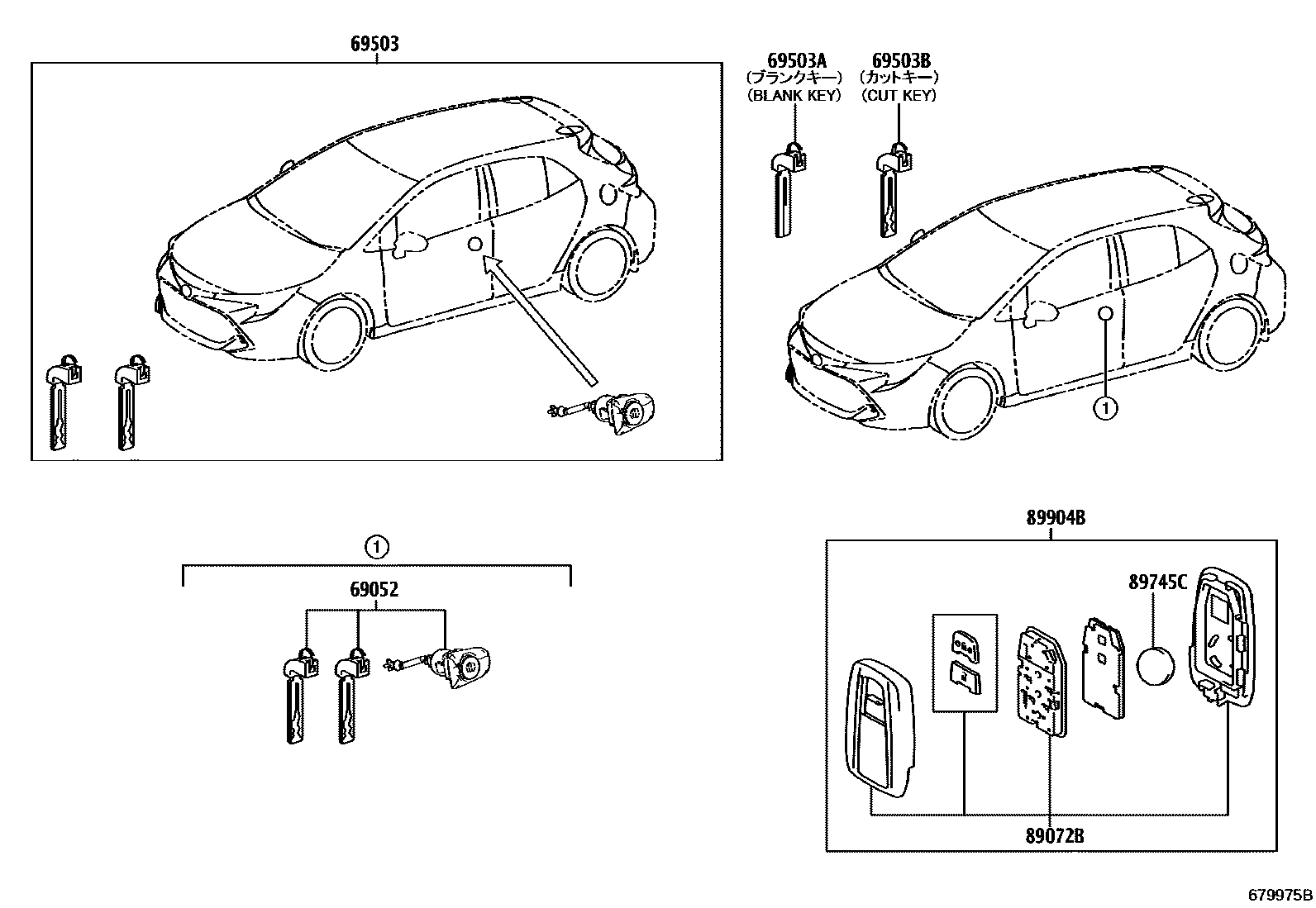 Toyota COROLLA 锁芯组件 EPC diagram — 679975B