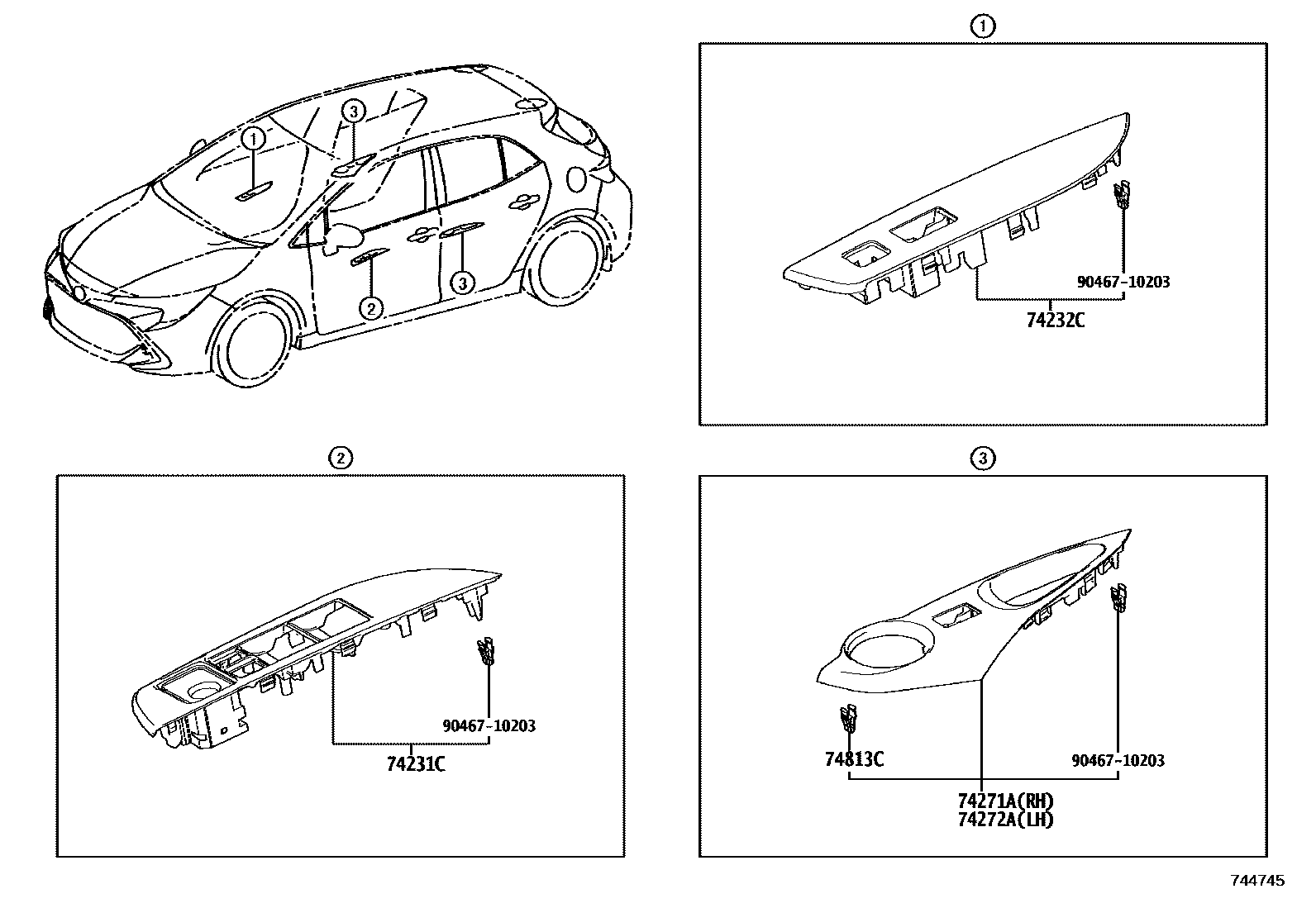 Toyota COROLLA 扶手和遮阳板 EPC diagram — 744745