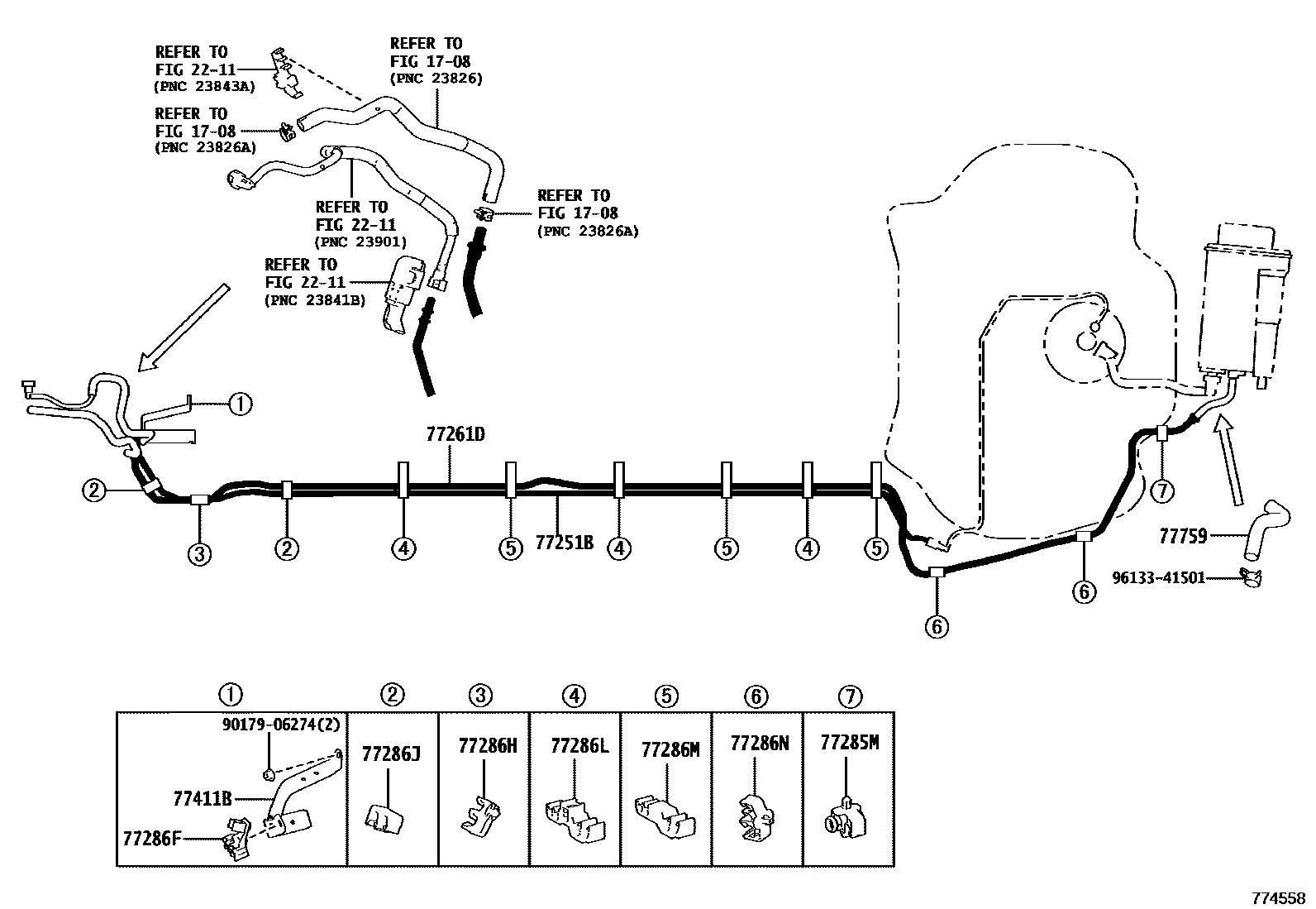 Toyota COROLLA 燃油箱和燃油管 EPC diagram — 774558