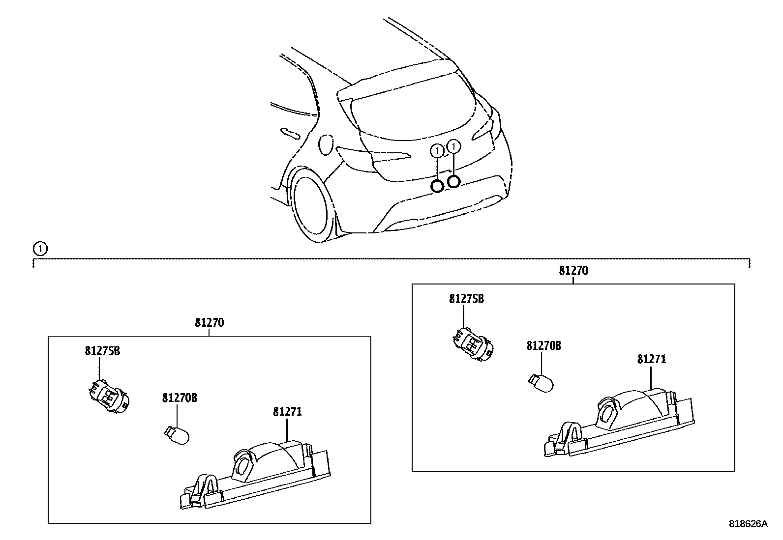 Toyota COROLLA 后牌照灯 EPC diagram — 818626A