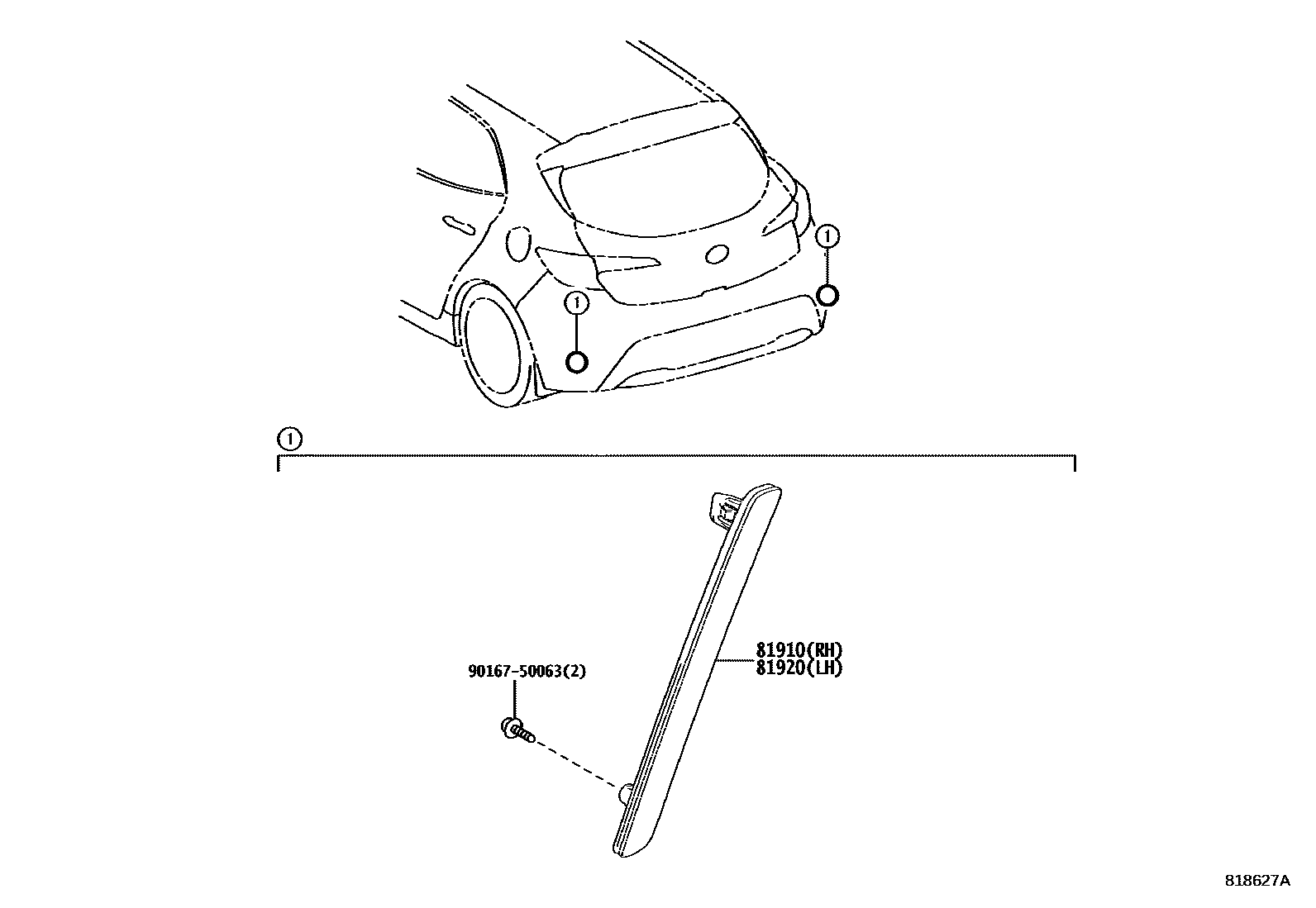 Toyota COROLLA reflector EPC diagram — 818627A