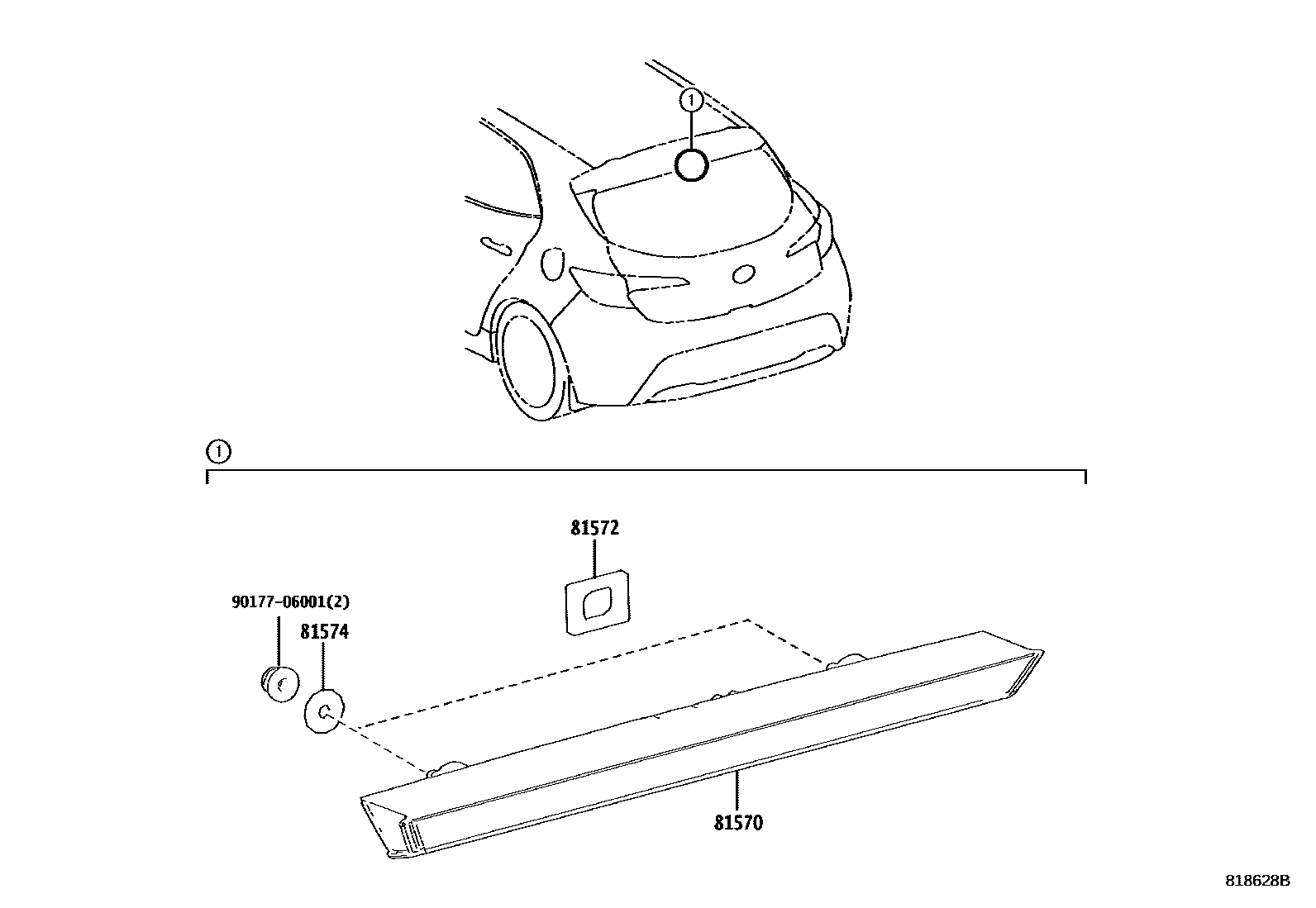 Toyota COROLLA 高位刹车灯 EPC diagram — 818628B