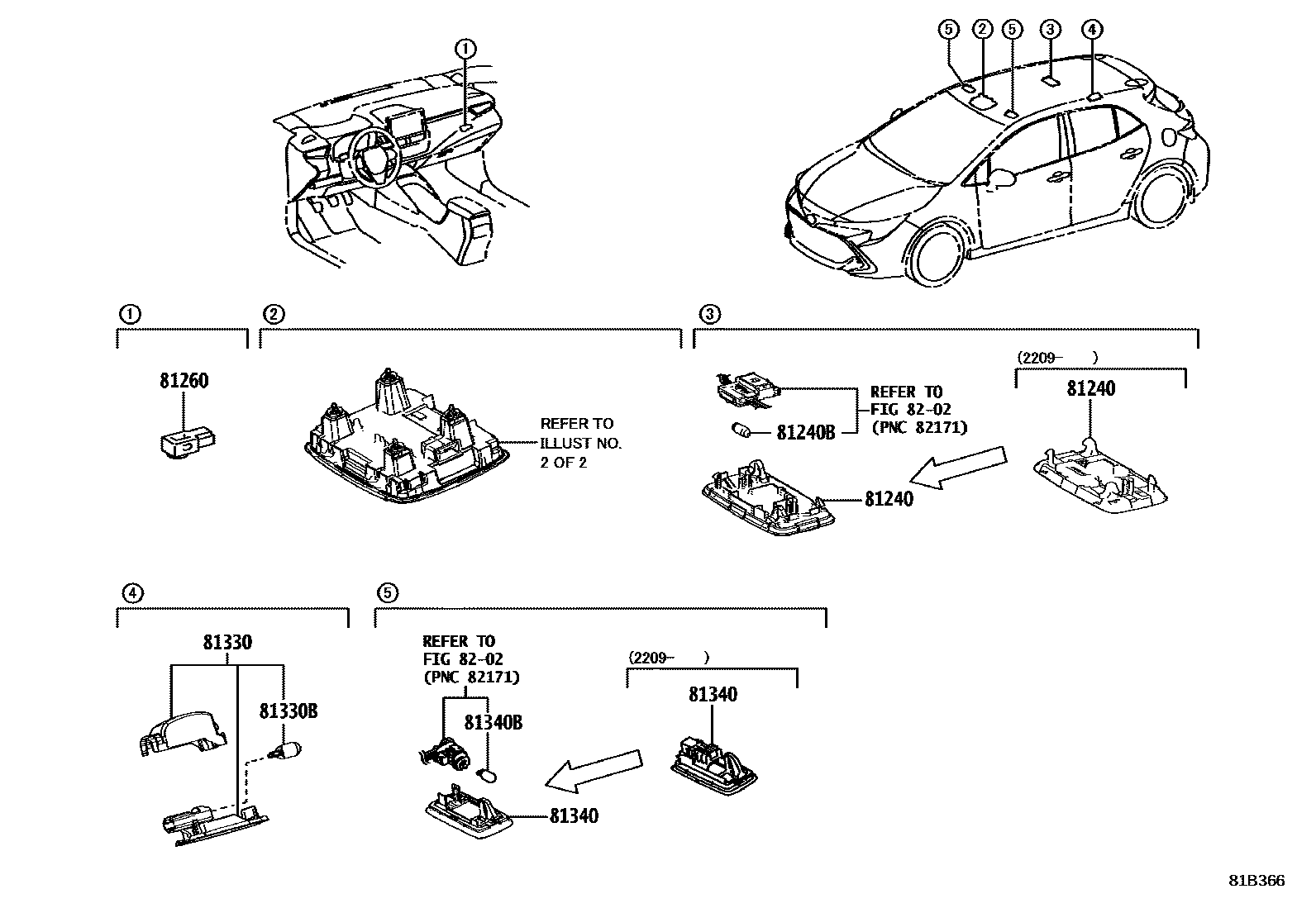 Toyota COROLLA 车内灯 EPC diagram — 81B366