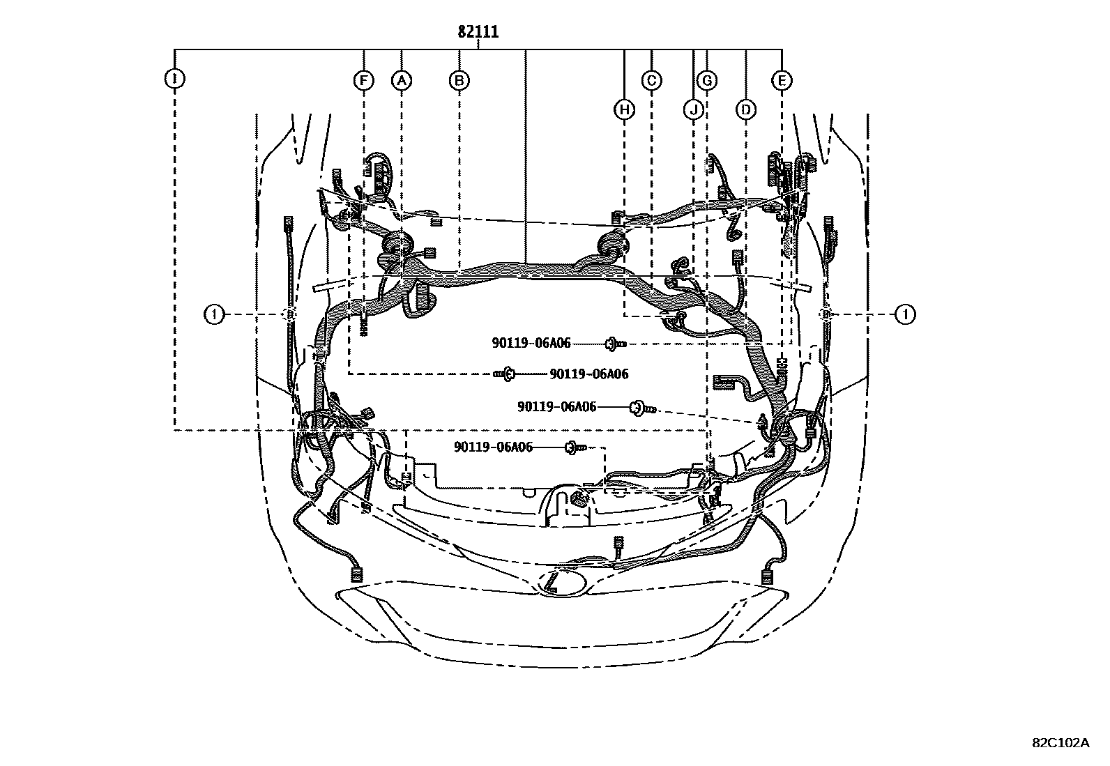 Toyota COROLLA 线束和卡夹 EPC diagram — 82C102A