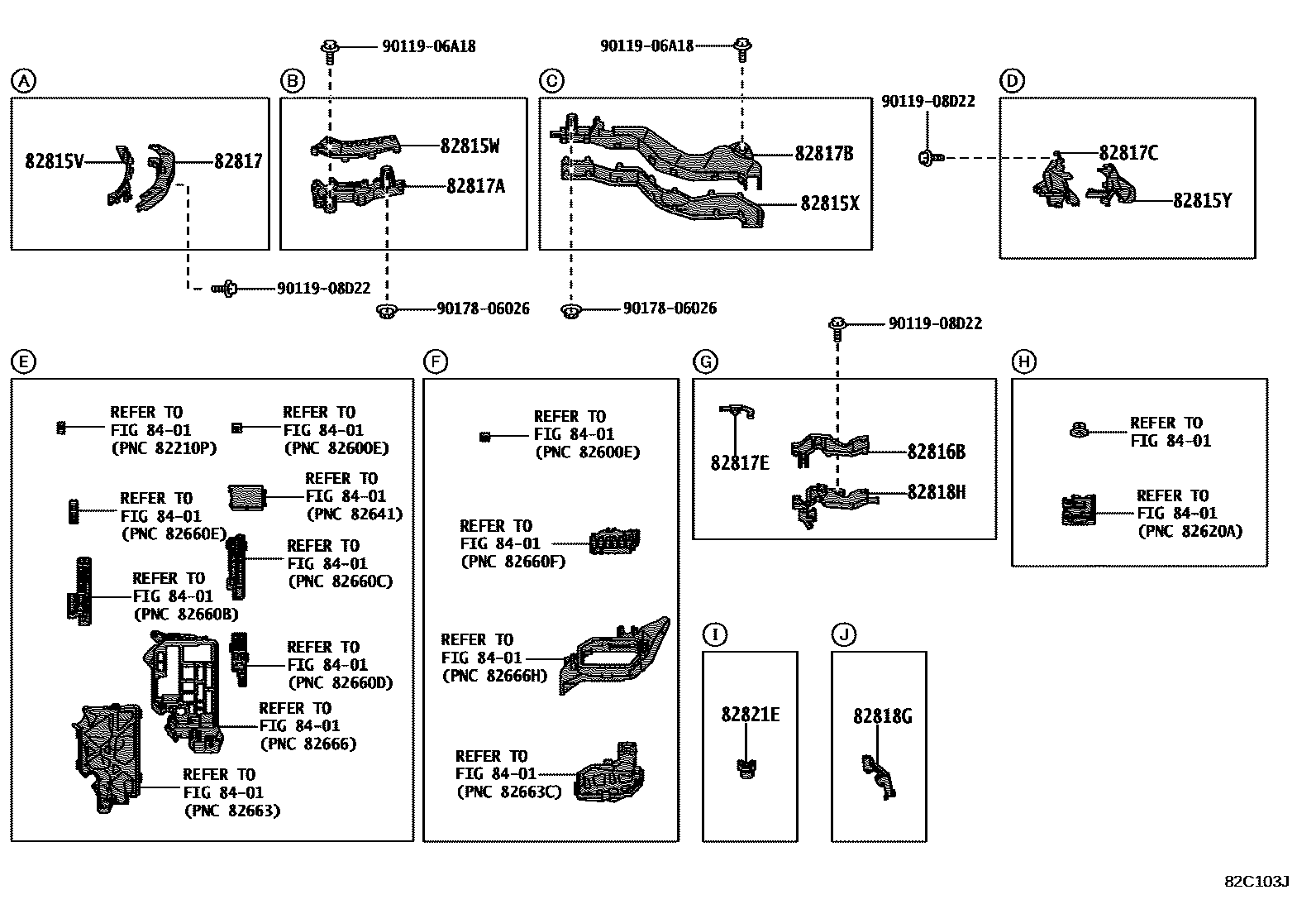 Toyota COROLLA 线束和卡夹 EPC diagram — 82C103J