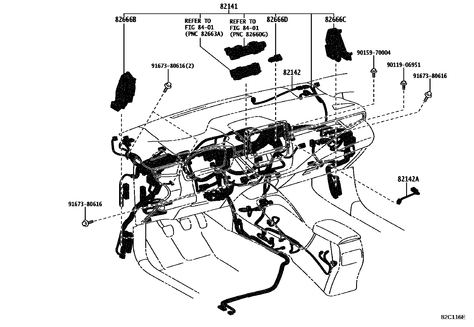 Toyota COROLLA 线束和卡夹 EPC diagram — 82C116E