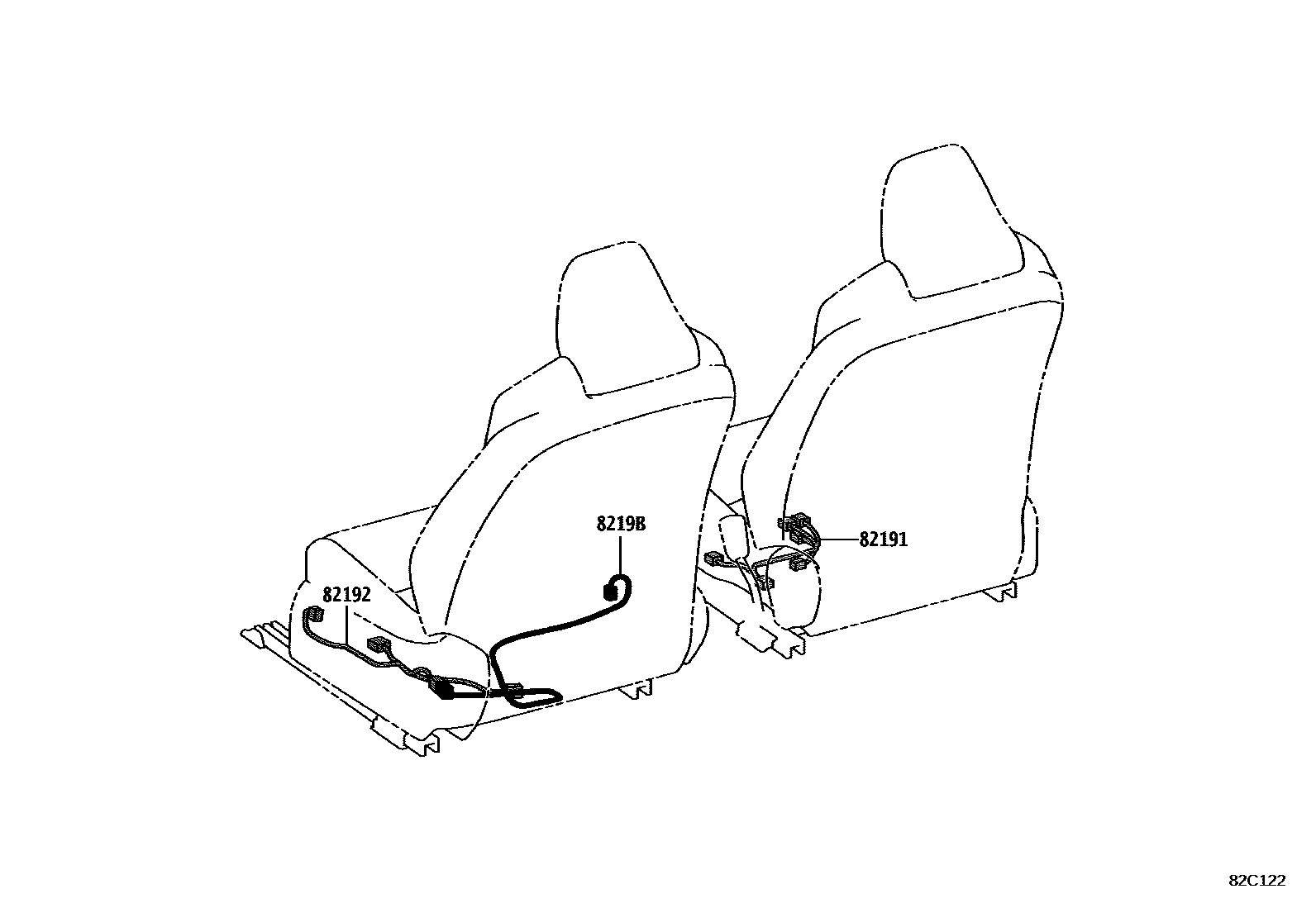 Toyota COROLLA 线束和卡夹 EPC diagram — 82C122