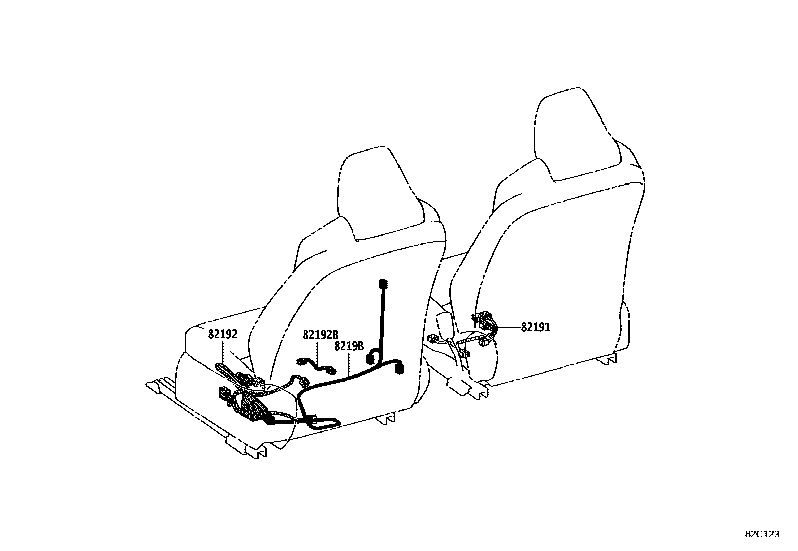 Toyota COROLLA 线束和卡夹 EPC diagram — 82C123