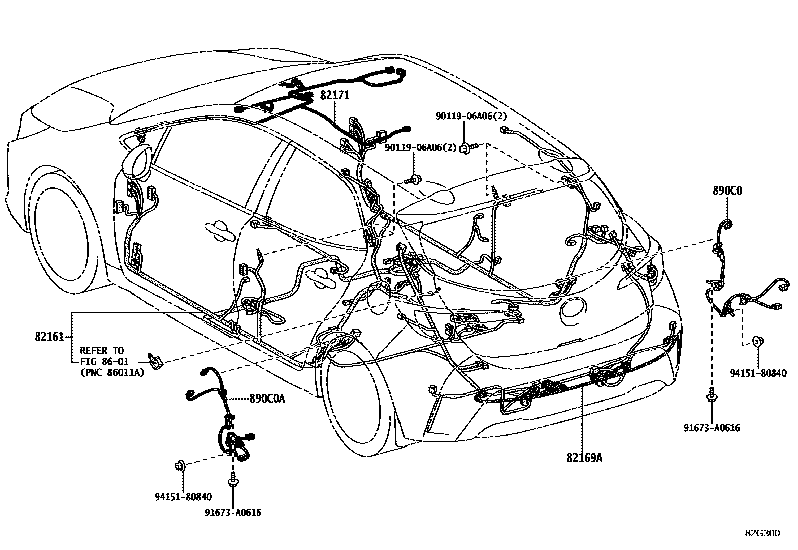 Toyota COROLLA 线束和卡夹 EPC diagram — 82G300