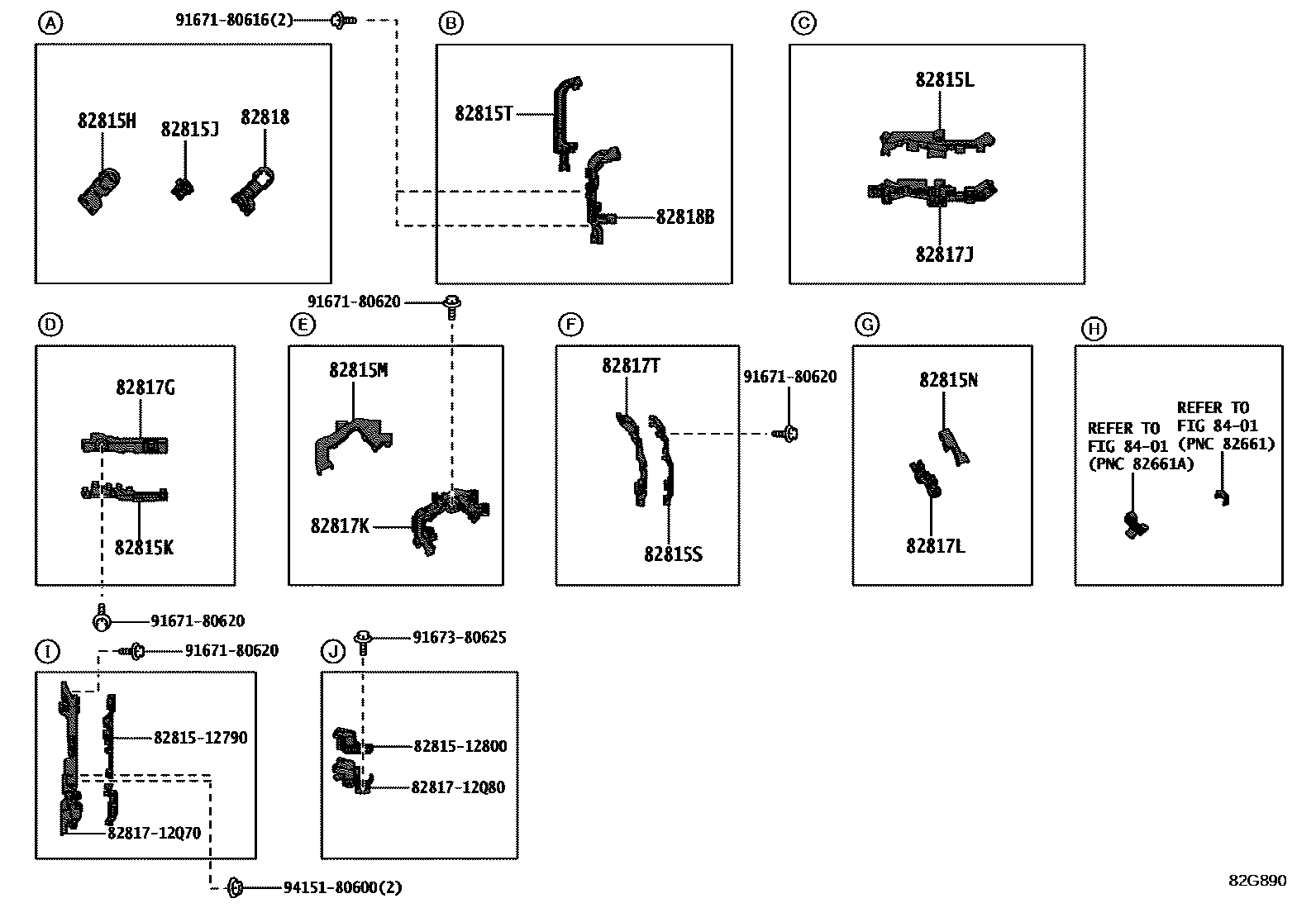 Toyota COROLLA 线束和卡夹 EPC diagram — 82G890
