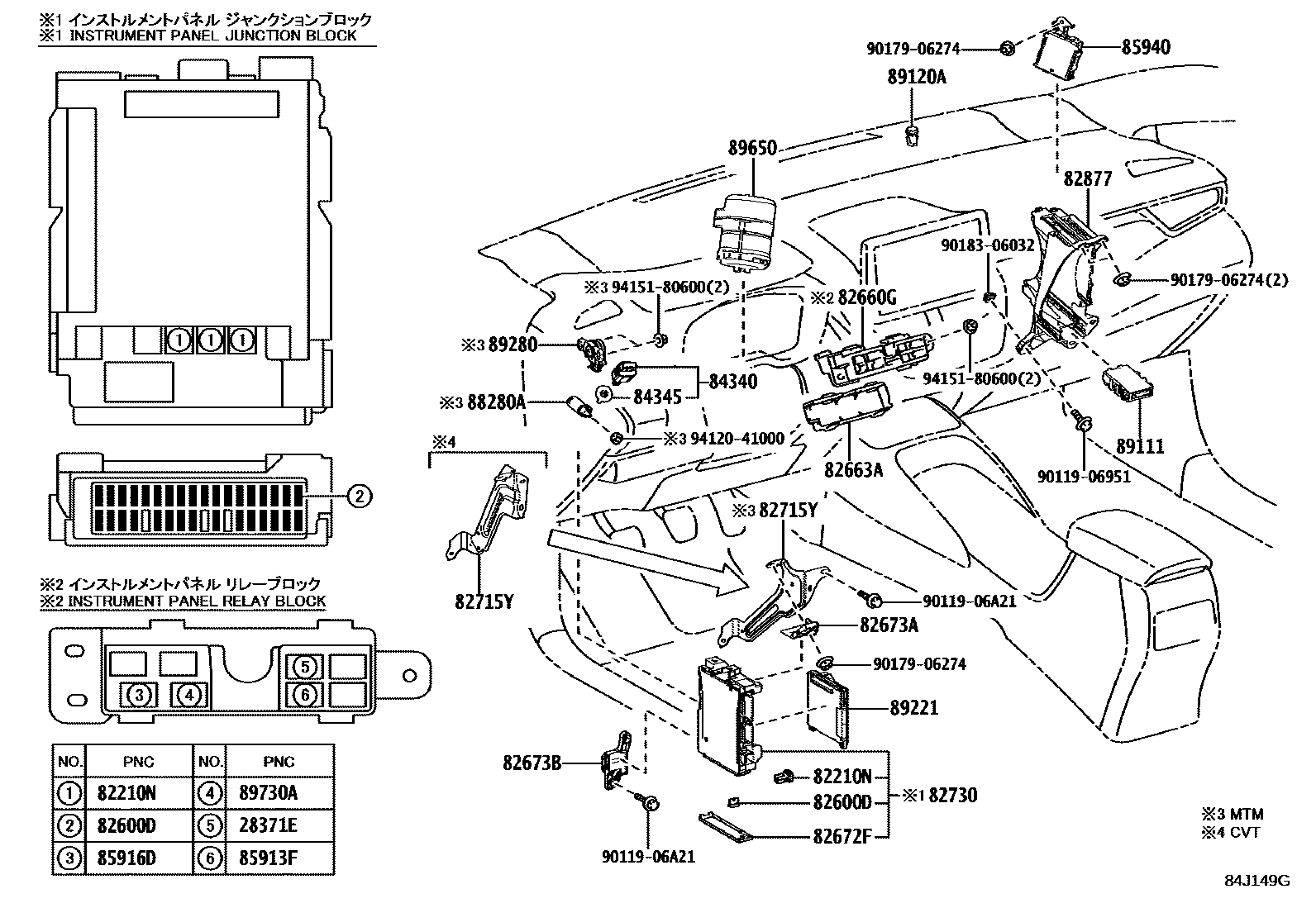 Toyota COROLLA 开关和继电器和ECU EPC diagram — 84J149G