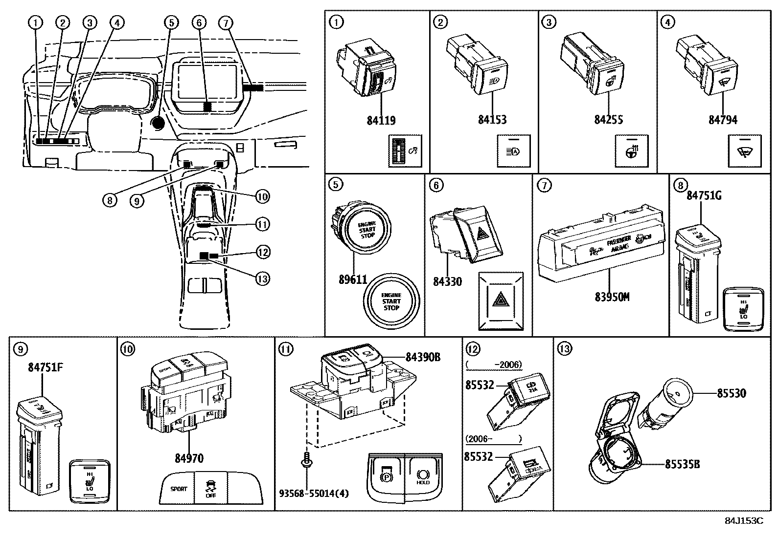 Toyota COROLLA 开关和继电器和ECU EPC diagram — 84J153C