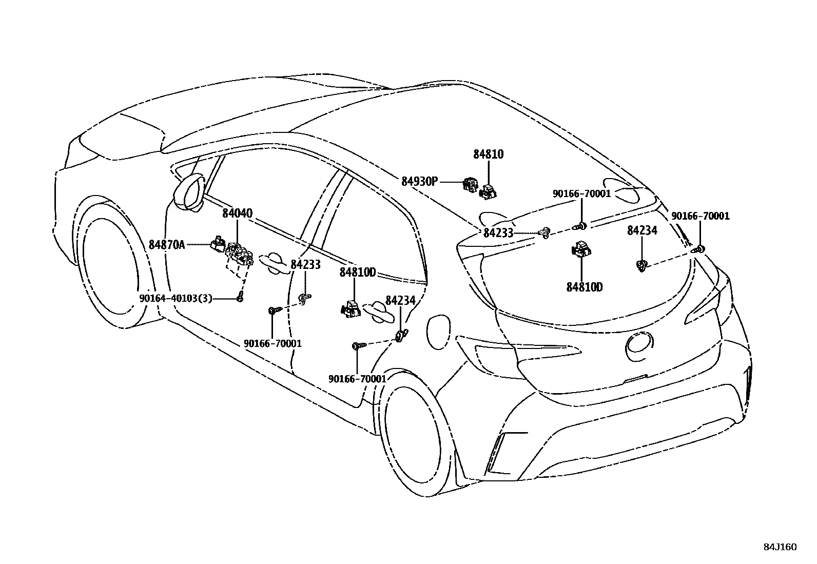 Toyota COROLLA 开关和继电器和ECU EPC diagram — 84J160