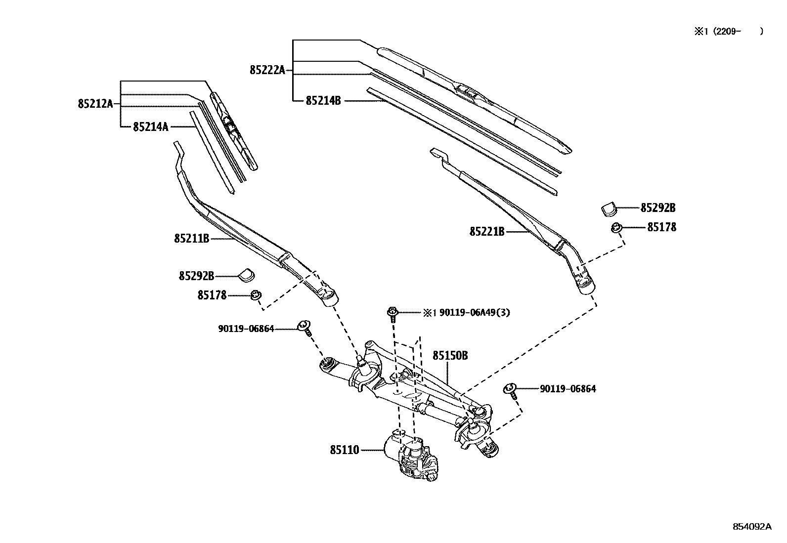 Toyota COROLLA 挡风玻璃刮水器 EPC diagram — 854092A