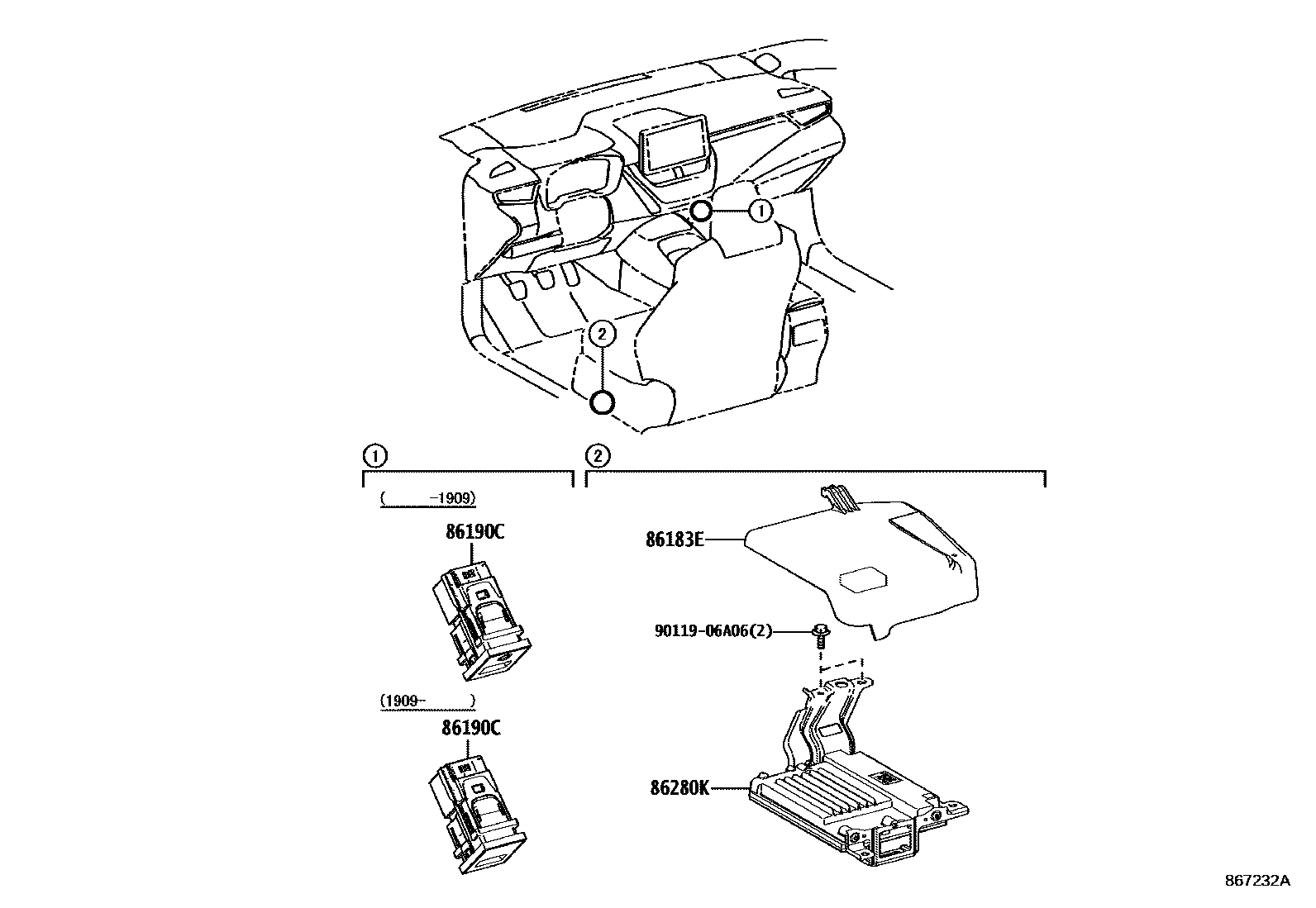 Toyota COROLLA 收音机、放大器和冷凝器 EPC diagram — 867232A