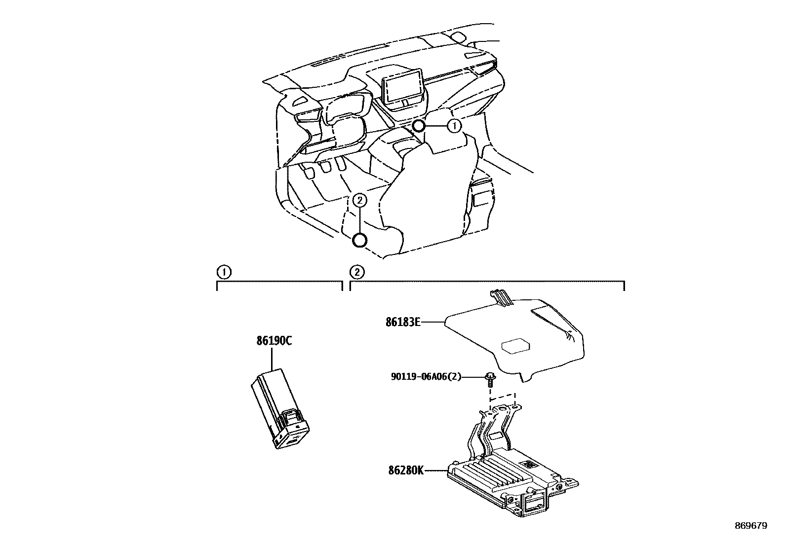 Toyota COROLLA 收音机、放大器和冷凝器 EPC diagram — 869679