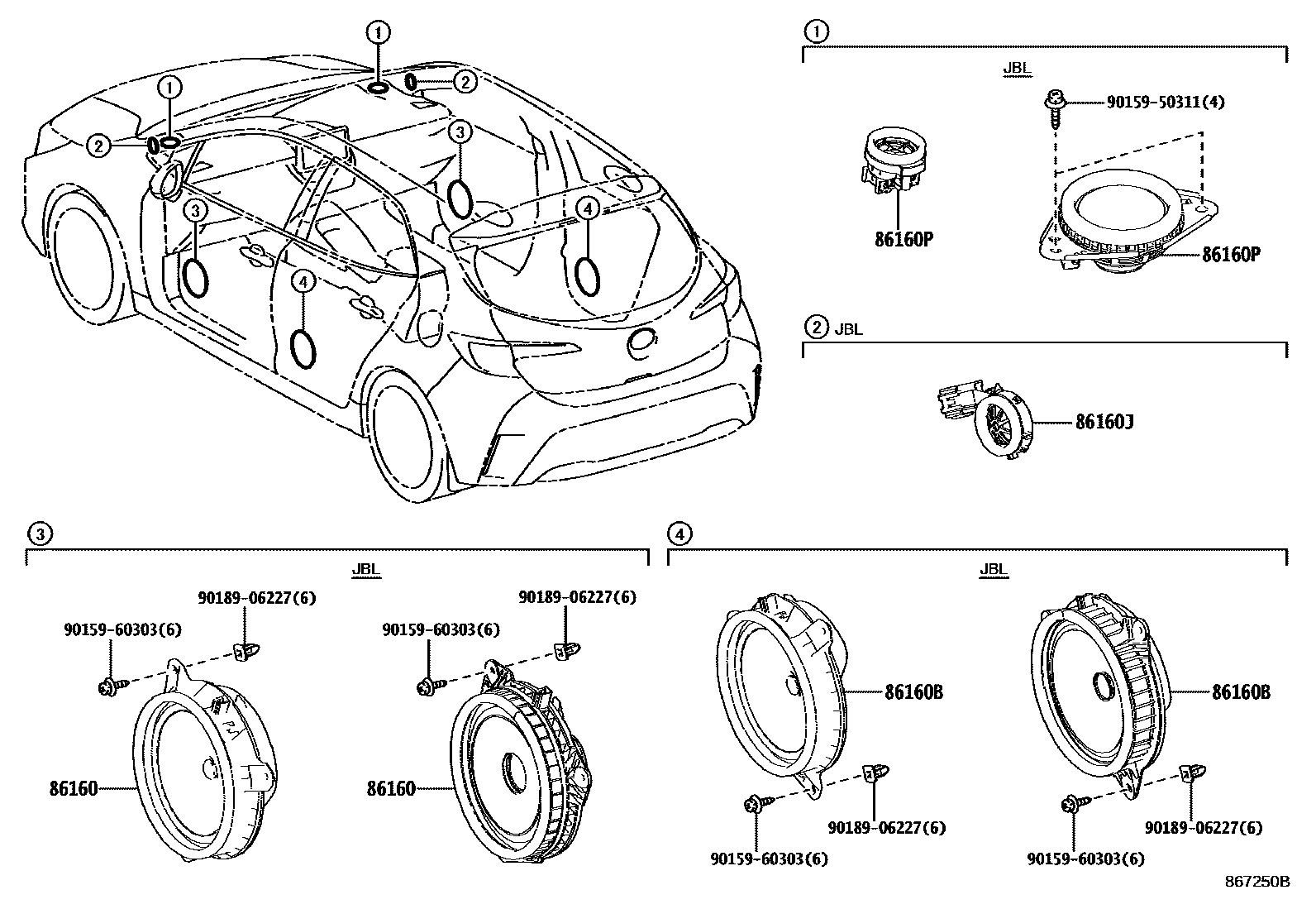 Toyota COROLLA 扬声器 EPC diagram — 867250B