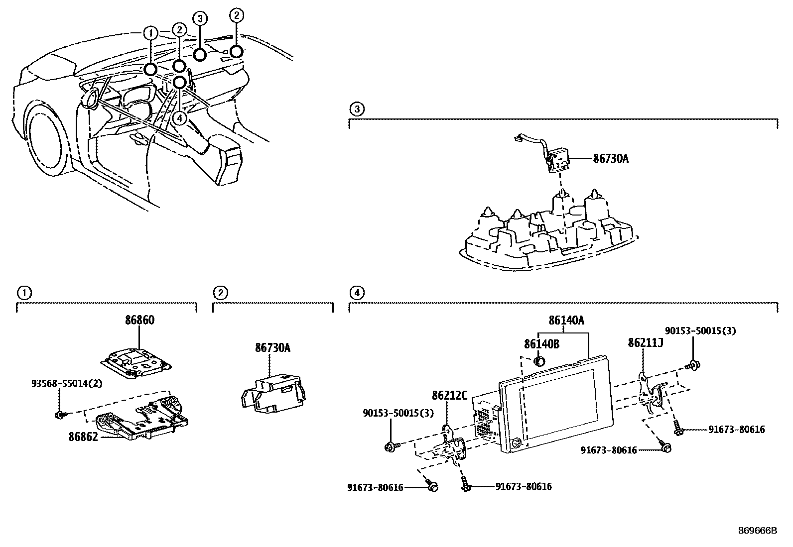 Toyota COROLLA 导航和前监视器显示屏 EPC diagram — 869666B