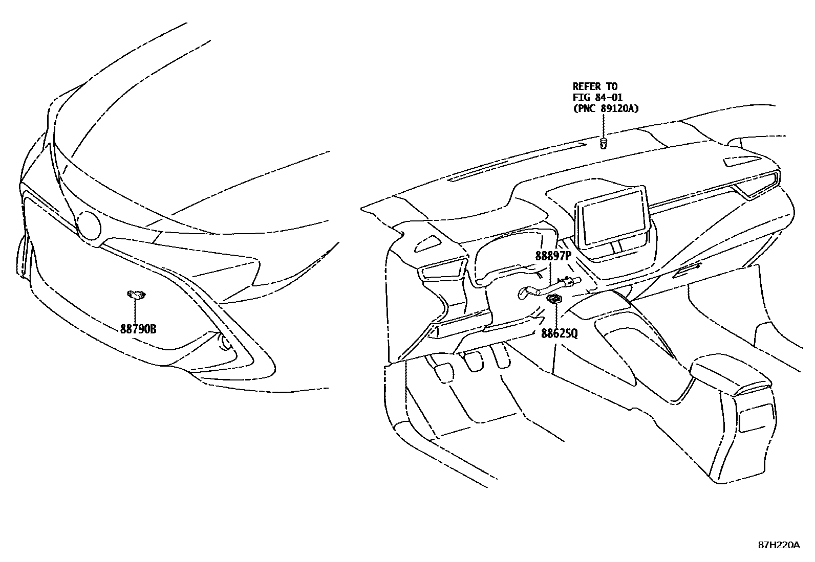 Toyota COROLLA 暖风和空调系统 - 控制器和风管 EPC diagram — 87H220A