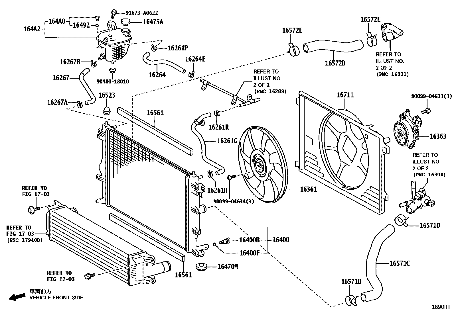 Toyota COROLLA RADIATOR & WATER OUTLET EPC diagram — 1690IH