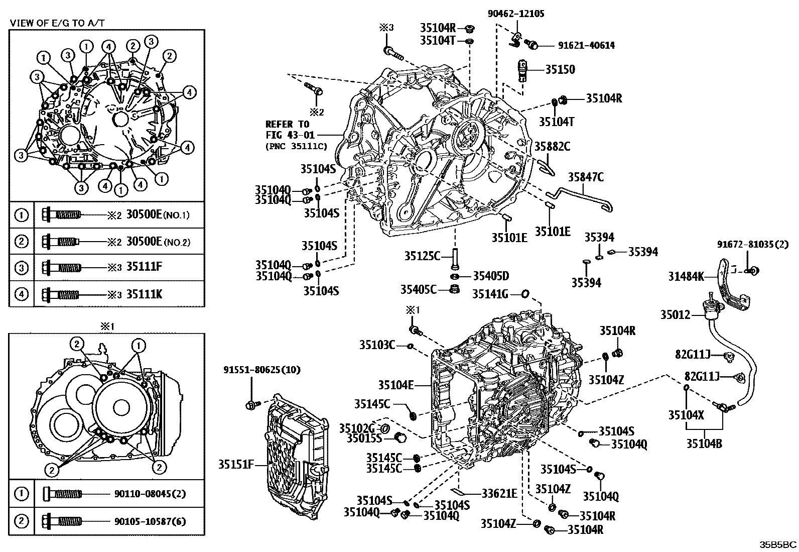 Toyota COROLLA 变速器壳和油底壳(ATM) EPC diagram — 35B5BC