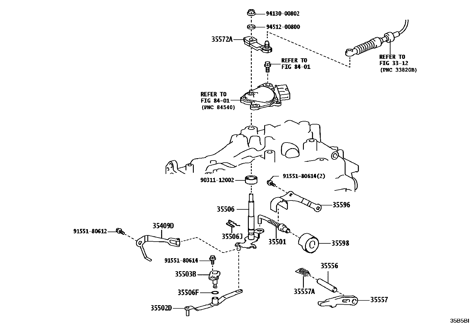 Toyota COROLLA 节气阀连杆和阀杆(ATM) EPC diagram — 35B5BI