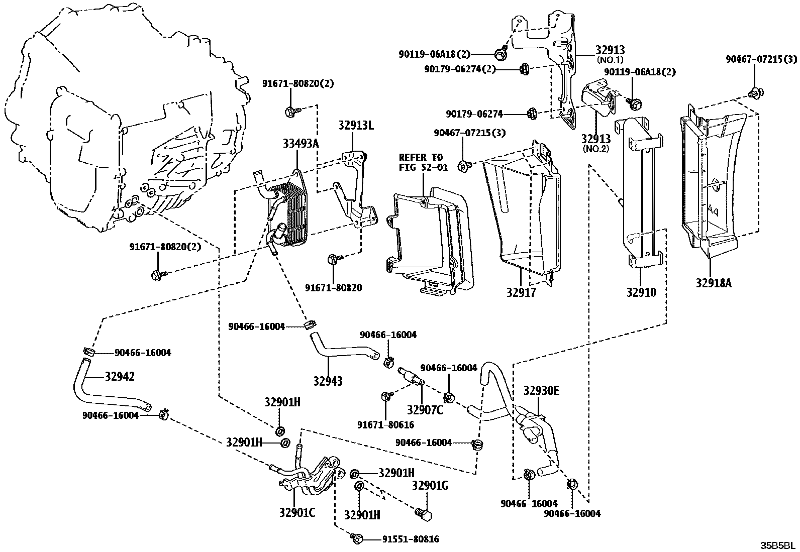 Toyota COROLLA 变速器油冷却器和配管(ATM) EPC diagram — 35B5BL