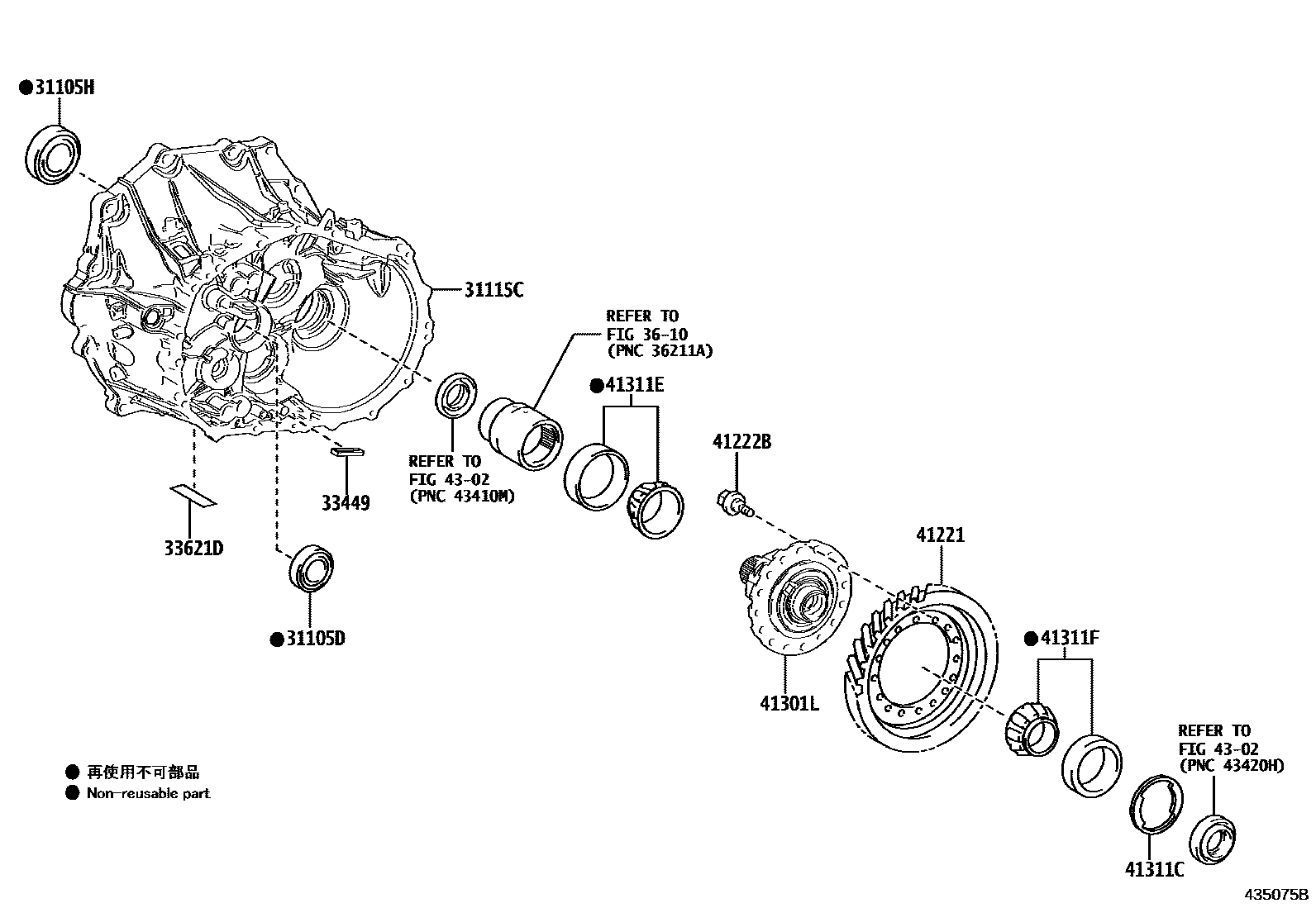 Toyota COROLLA 前桥壳和差速器 EPC diagram — 435075B