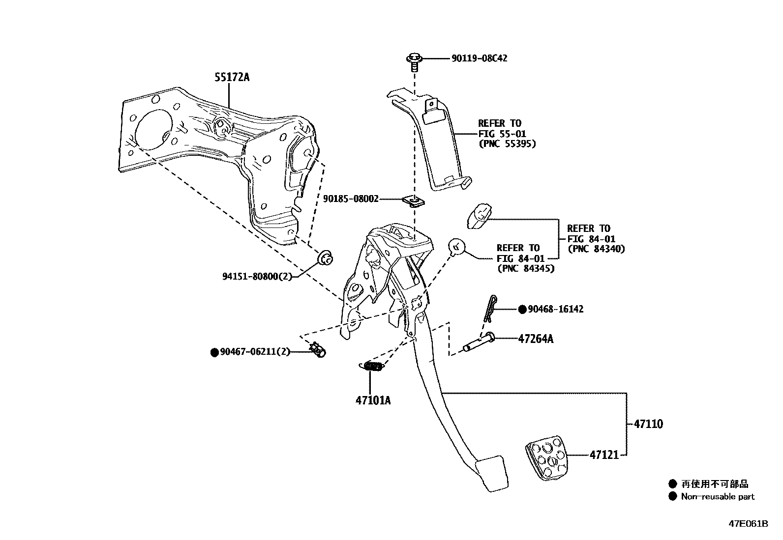 Toyota COROLLA Brake Pedal & Bracket EPC diagram — 47E061B