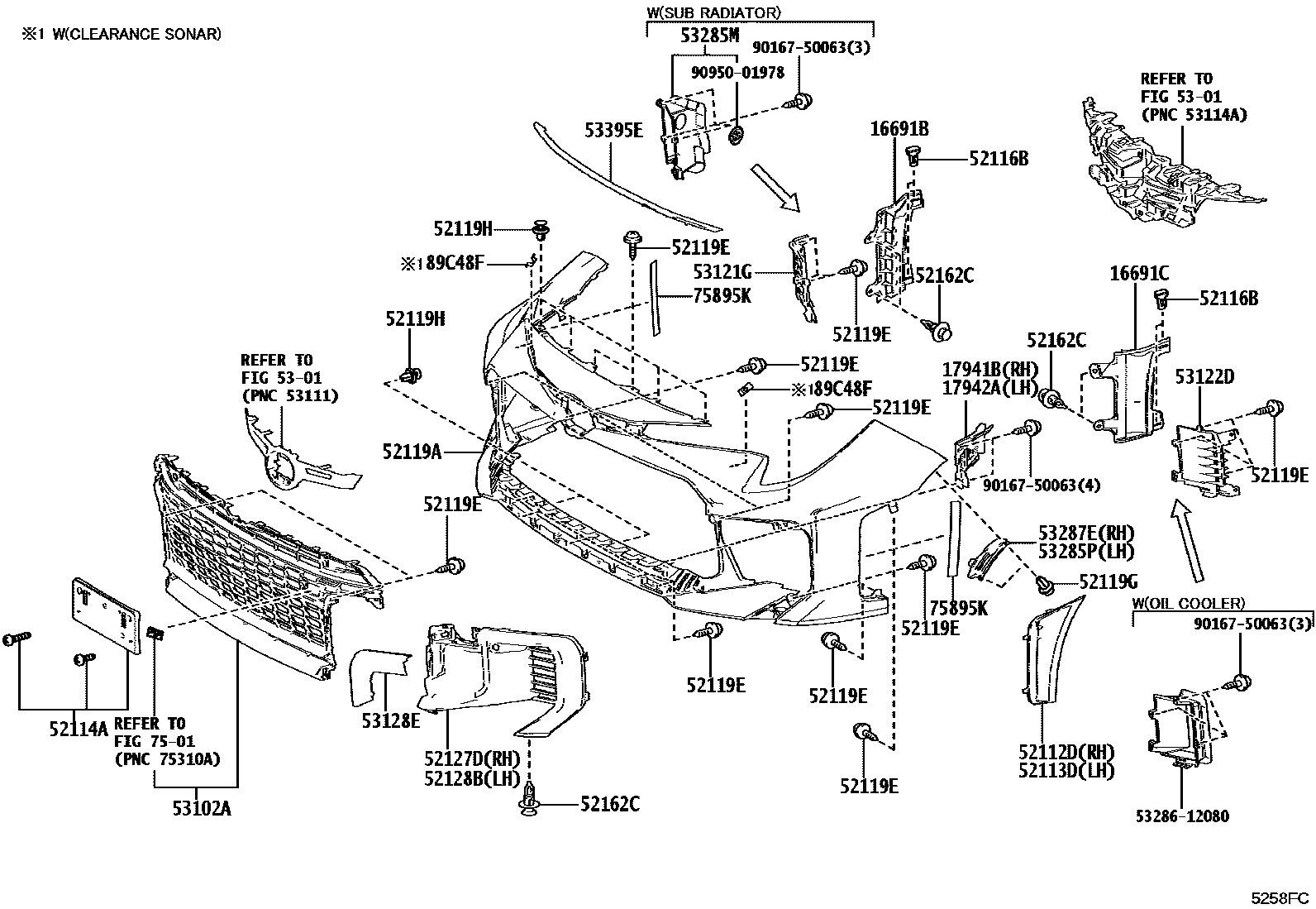 Toyota COROLLA 前保险杠及附件 EPC diagram — 5258FC