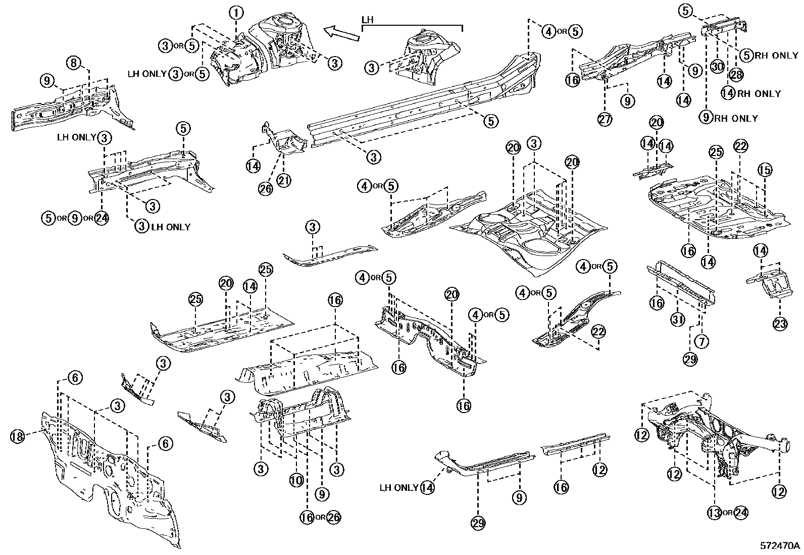 Toyota COROLLA hole plug EPC diagram — 572470A