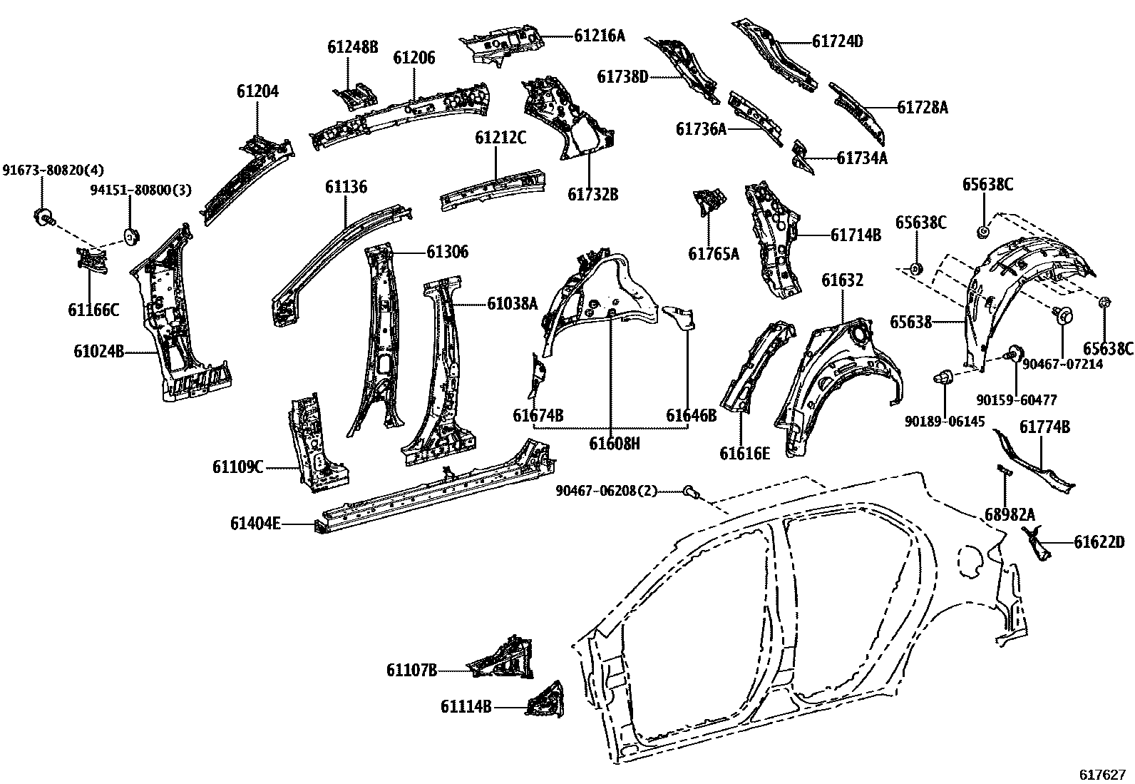 Toyota COROLLA 侧梁 EPC diagram — 617627