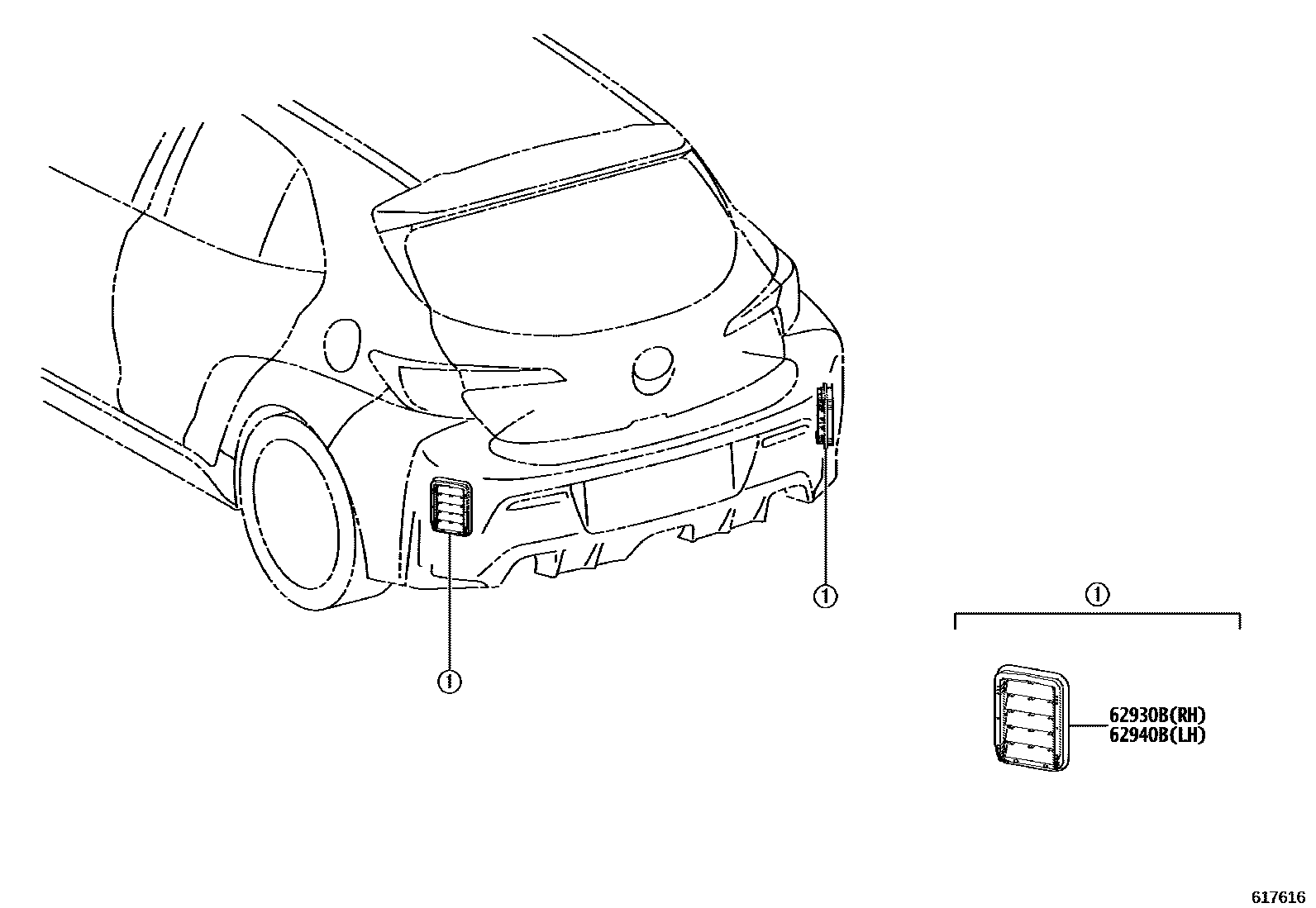 Toyota COROLLA 车侧通风装置 EPC diagram — 617616