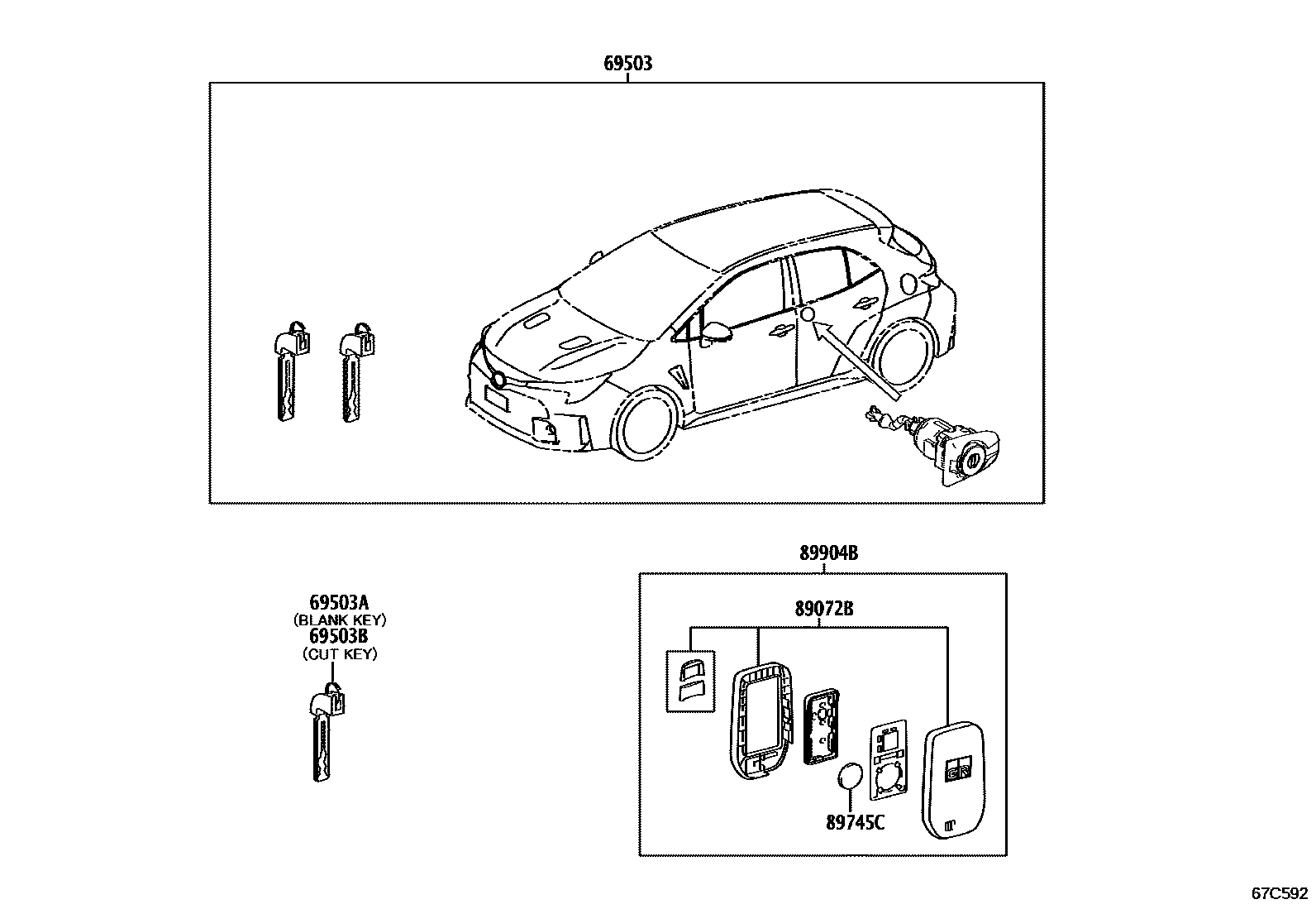 Toyota COROLLA 锁芯组件 EPC diagram — 67C592